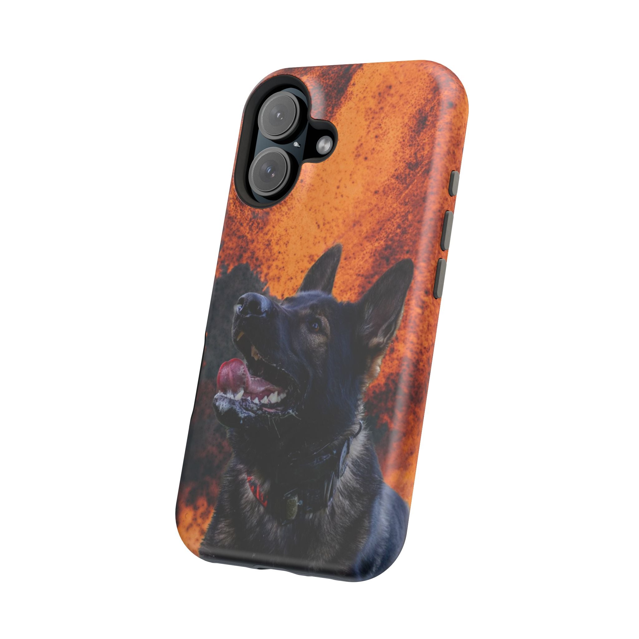 German Shepherd Phone Case — Flame Background Magnetic Impact-Resistant