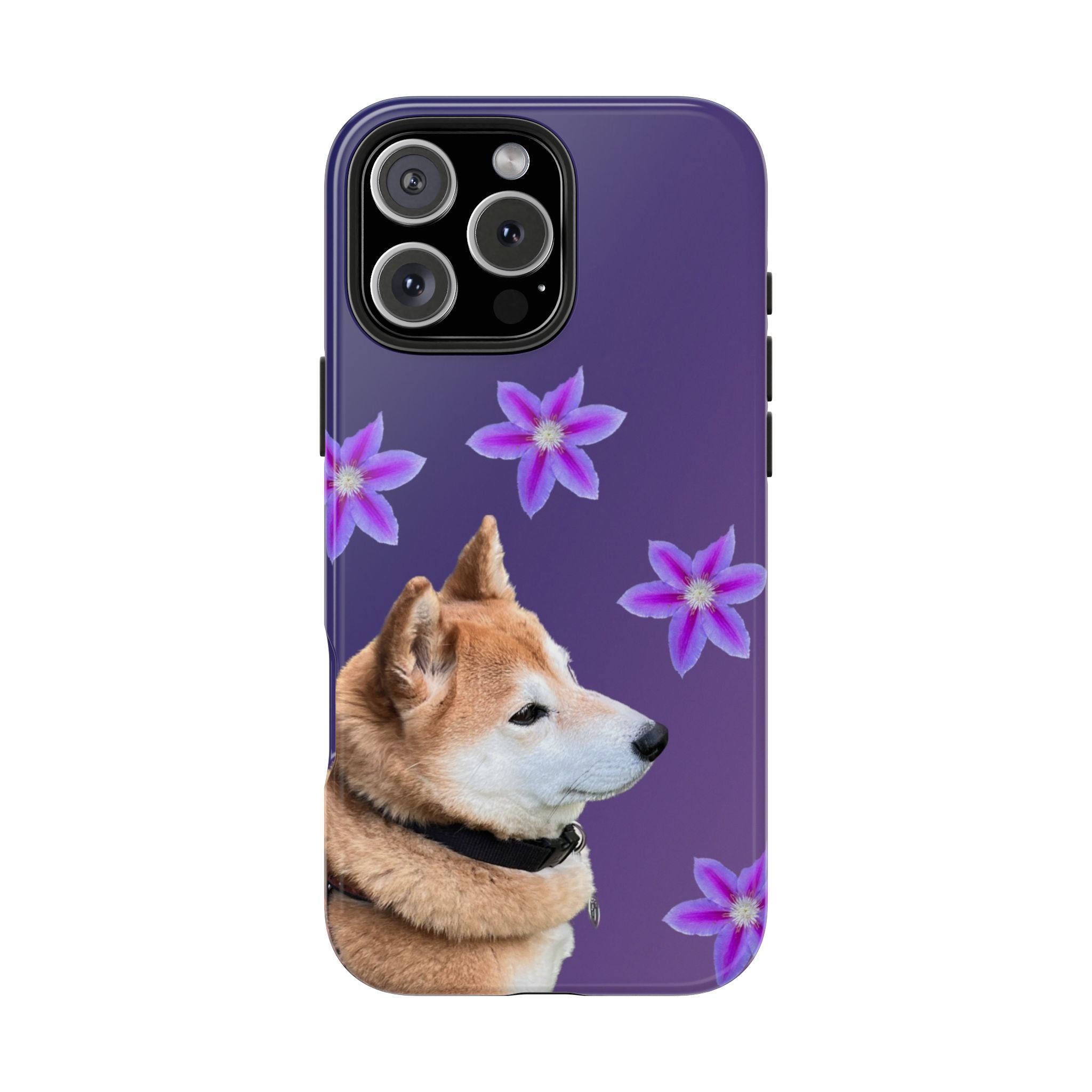 Shiba Inu Floral Tough Phone Case — Purple Dog Phone Cover with Pink Flowers