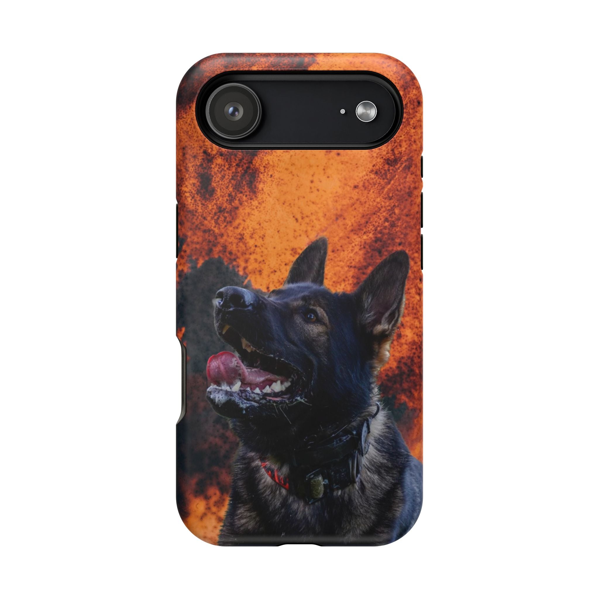 German Shepherd Phone Case — Flame Background Magnetic Impact-Resistant