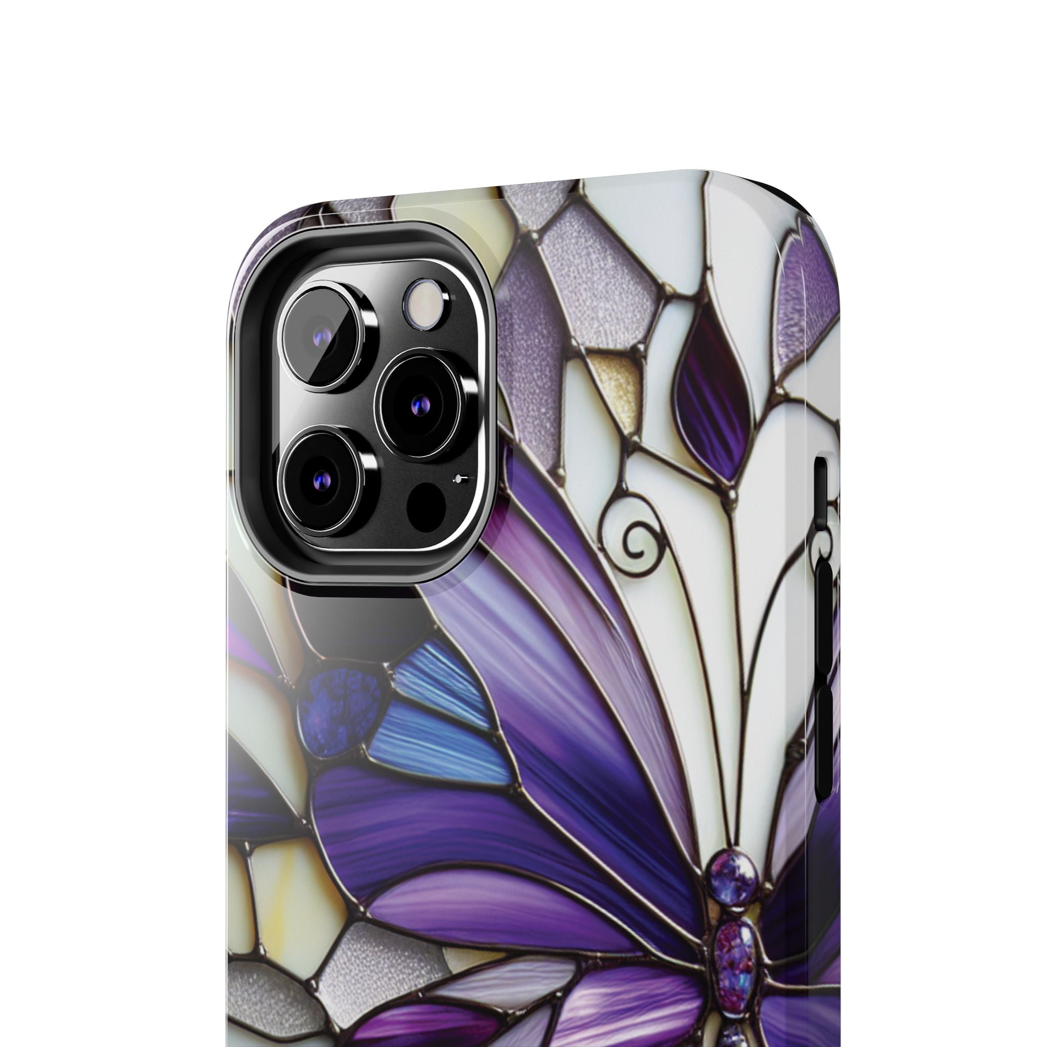 Purple Stained Glass Butterfly Tough Phone Case — Impact-Resistant Floral Phone Cover
