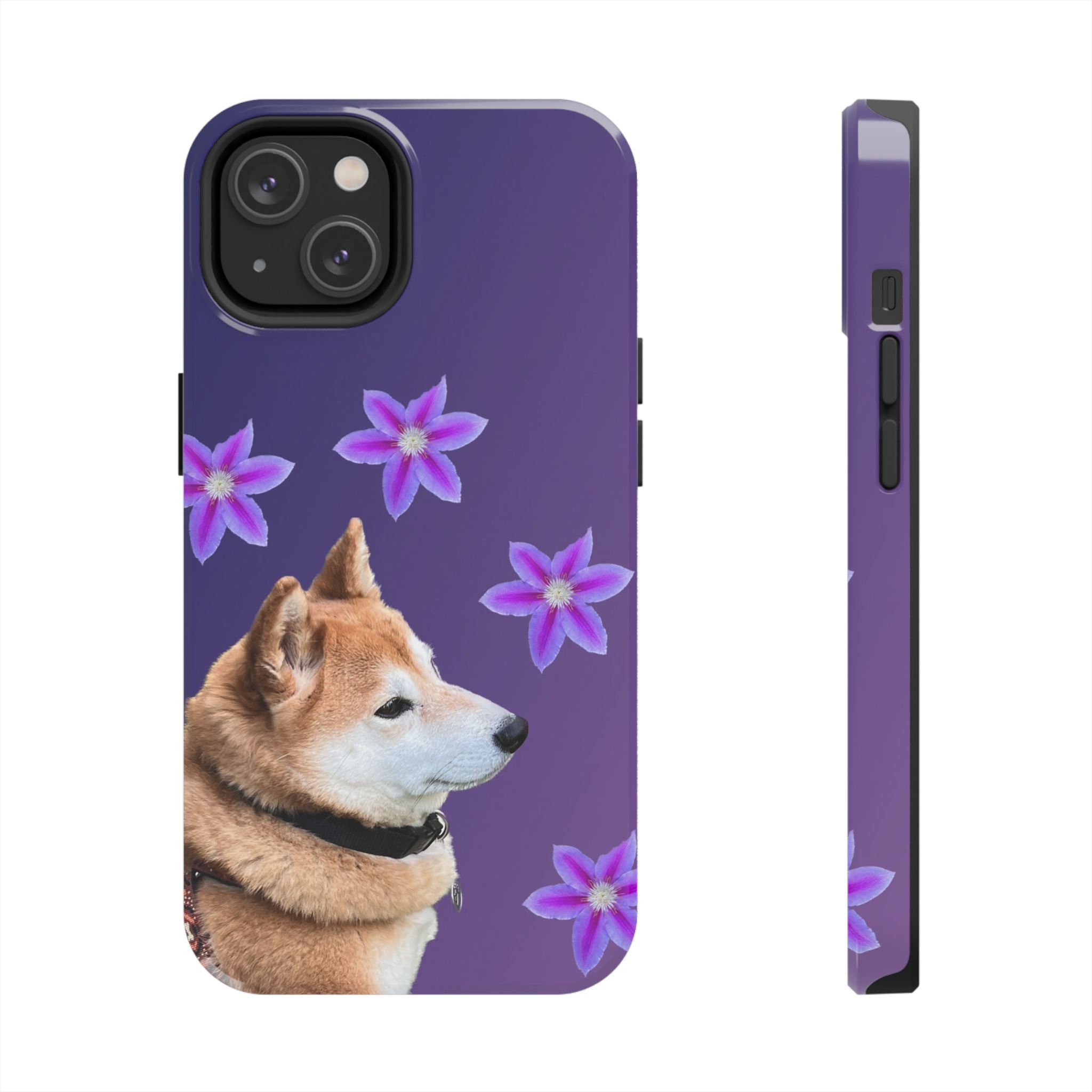Shiba Inu Floral Tough Phone Case — Purple Dog Phone Cover with Pink Flowers