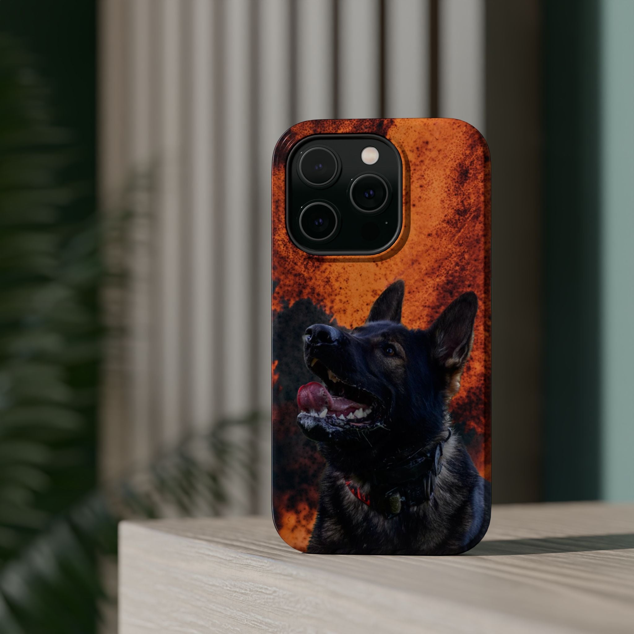 German Shepherd Phone Case — Flame Background Magnetic Impact-Resistant
