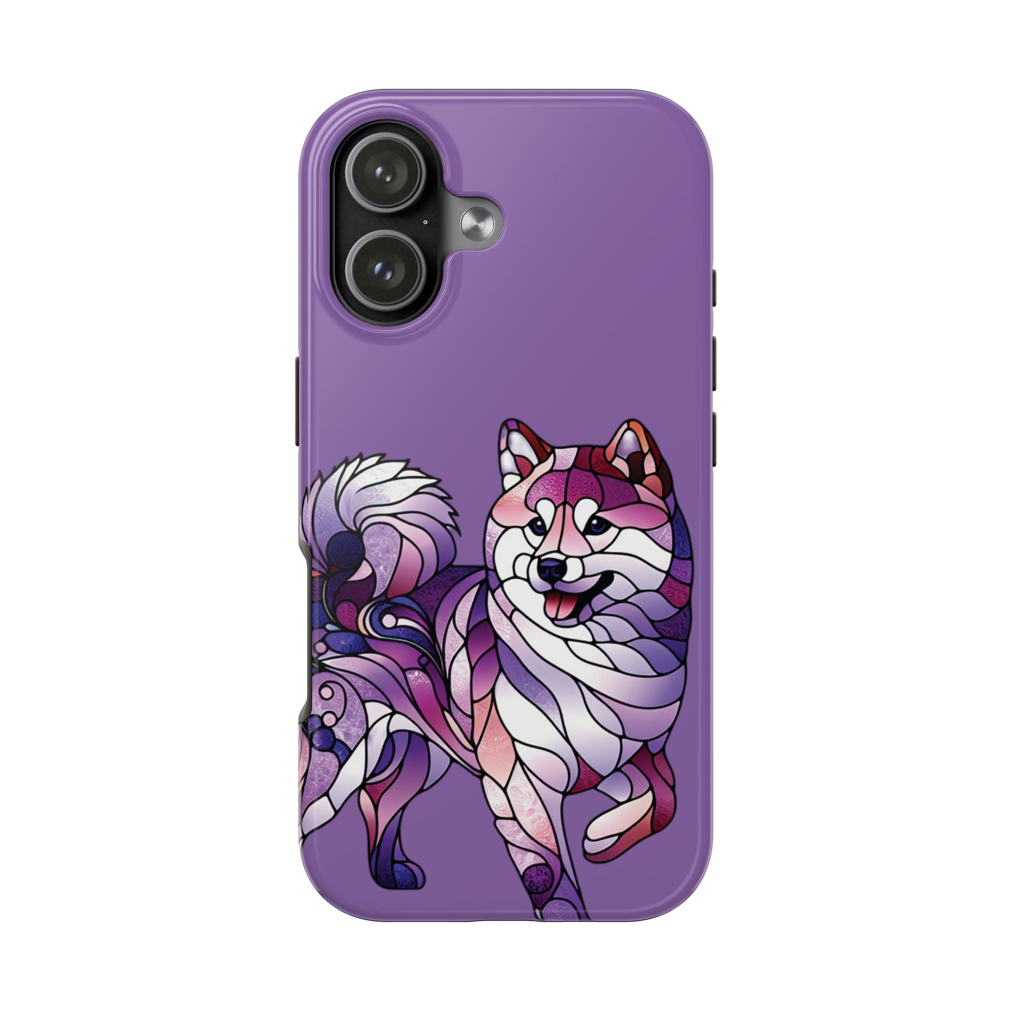 Purple Stained-Glass Shiba Inu Tough Phone Case — Protective Artistic Phone Cover