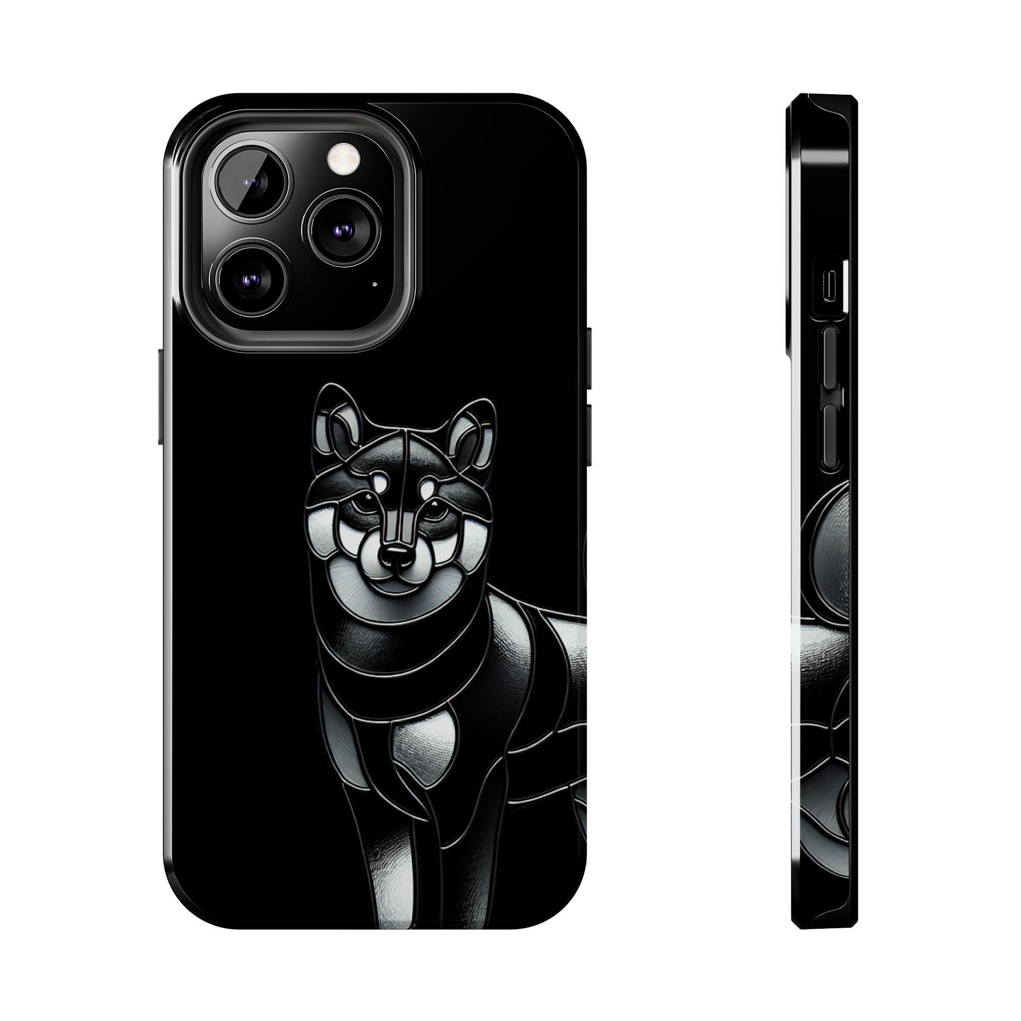 Wolf Silhouette Tough Phone Case — Black Geometric Wolf Protective Cover