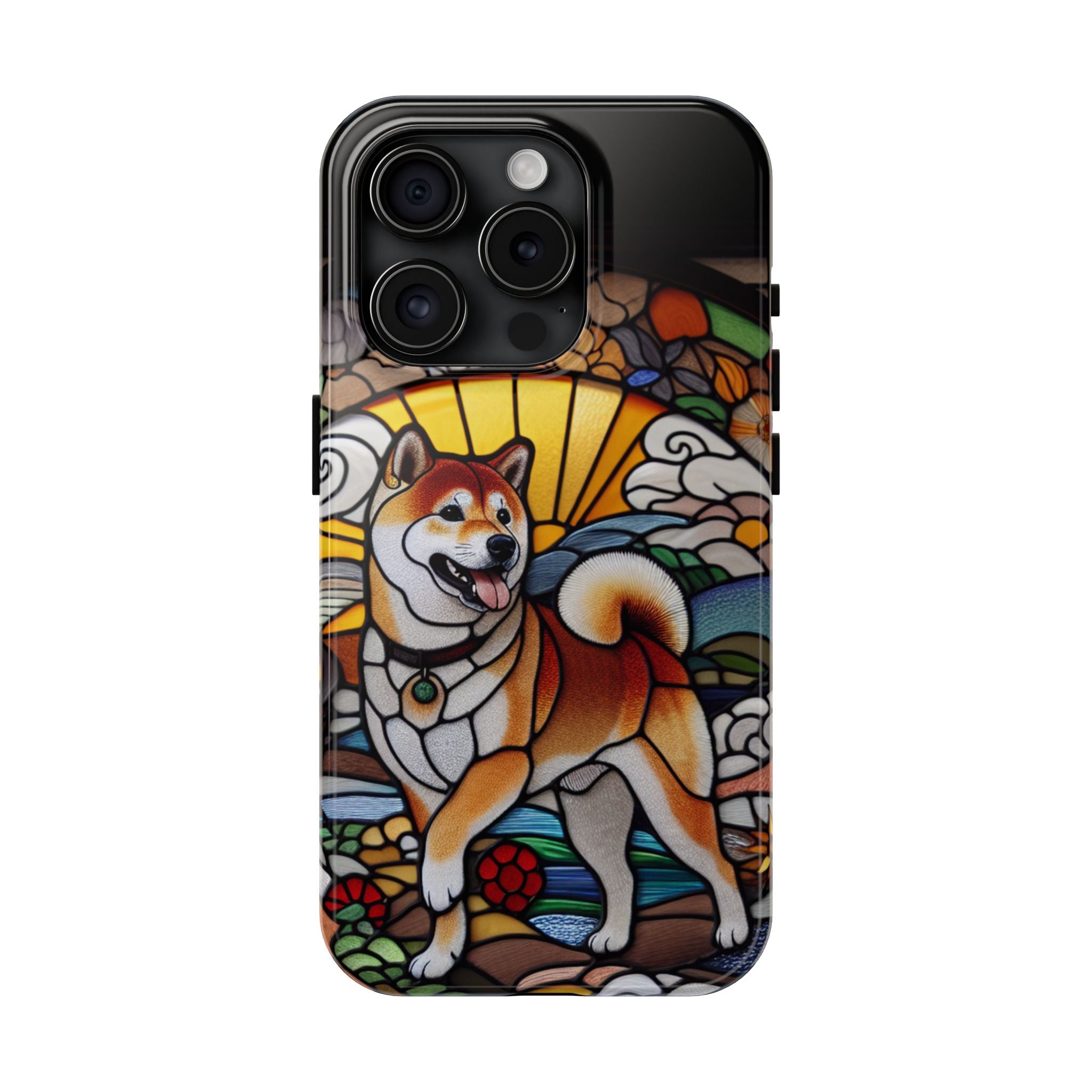 Shiba Inu Stained-Glass Tough Phone Case — Durable Protective Dog Art Cover