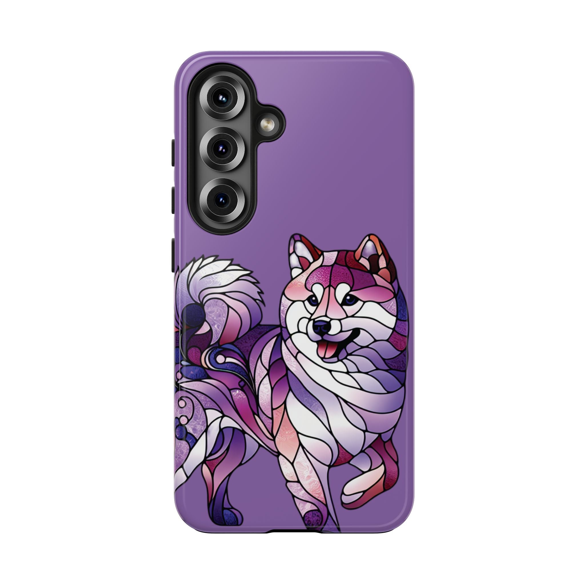 Purple Stained-Glass Shiba Inu Tough Phone Case — Protective Artistic Phone Cover