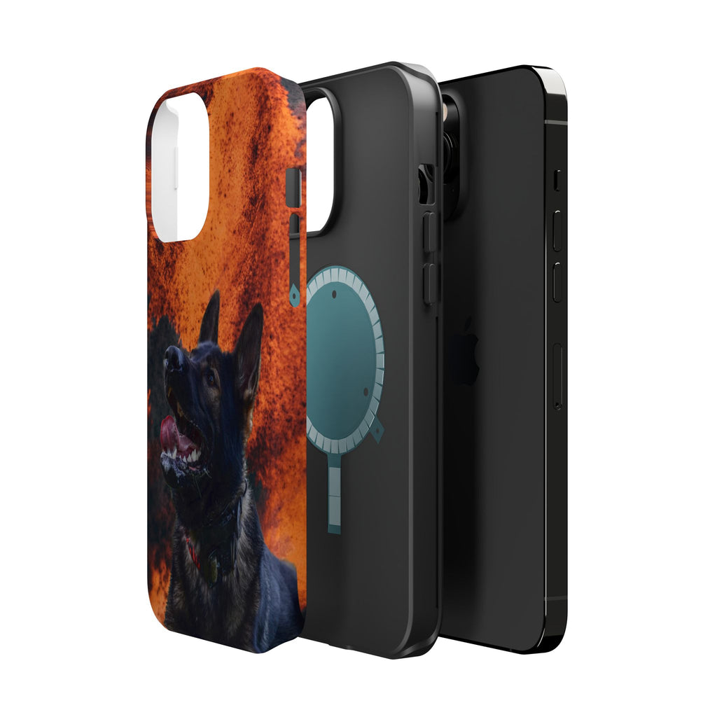 German Shepherd Phone Case — Flame Background Magnetic Impact-Resistant
