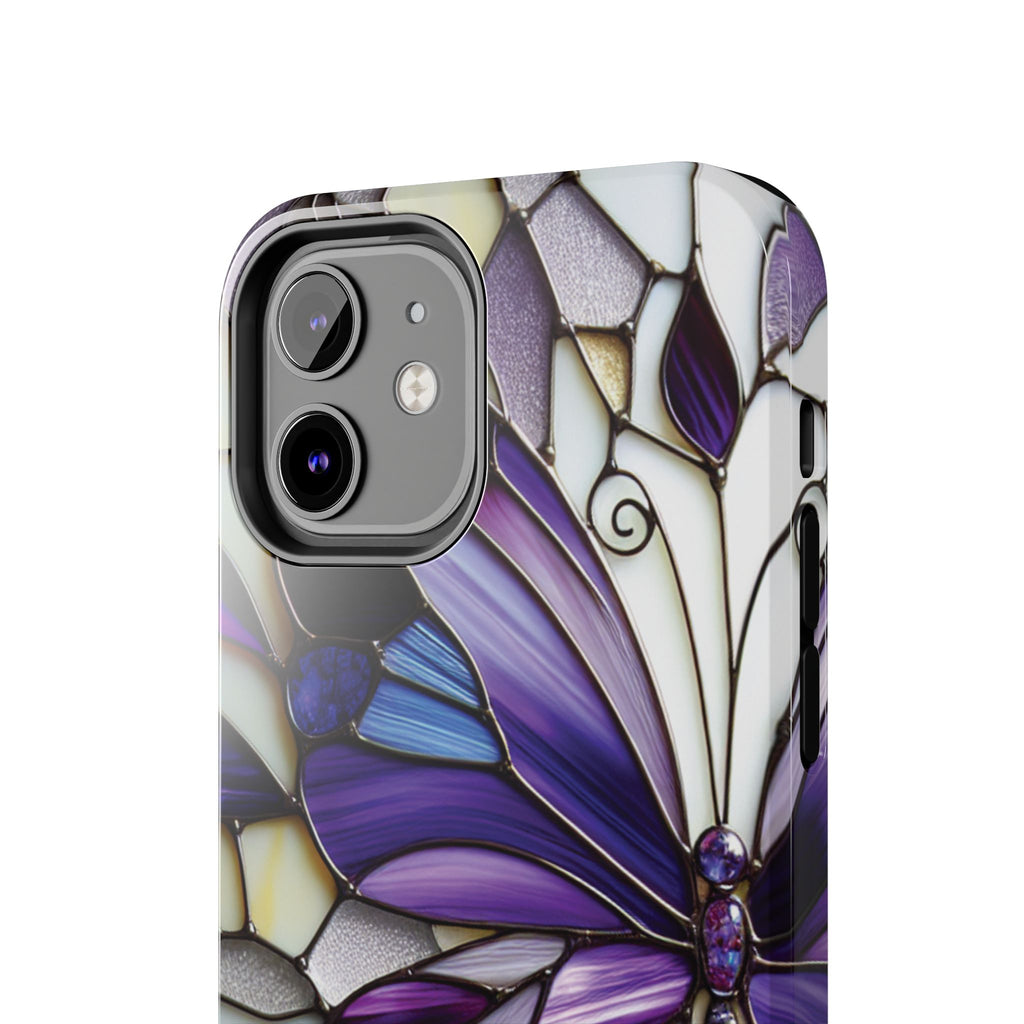Purple Stained Glass Butterfly Tough Phone Case — Impact-Resistant Floral Phone Cover