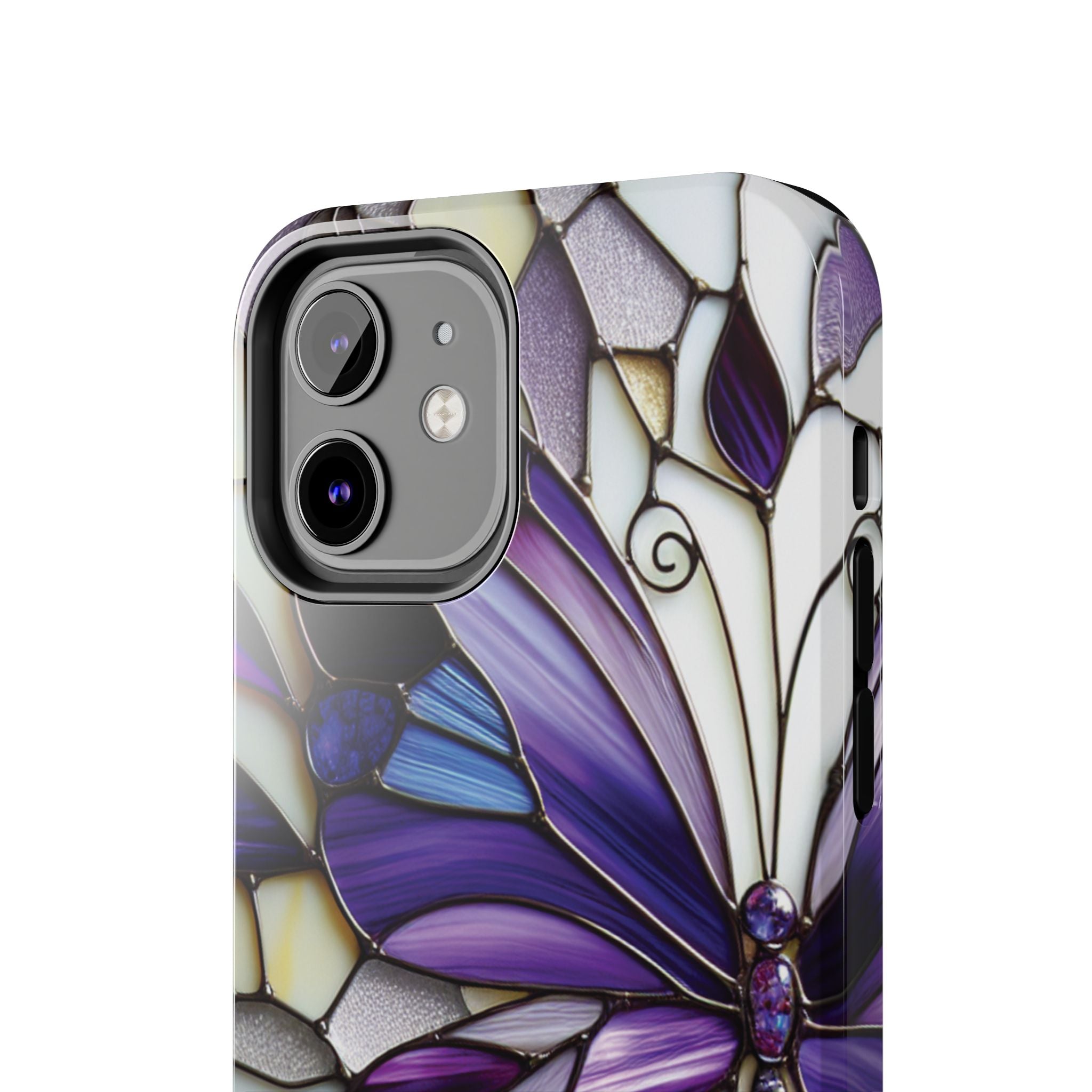 Purple Stained Glass Butterfly Tough Phone Case — Impact-Resistant Floral Phone Cover