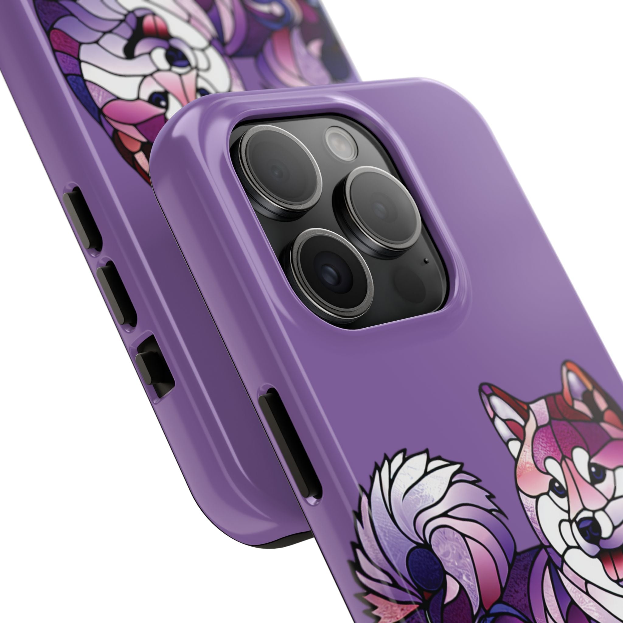 Purple Stained-Glass Shiba Inu Tough Phone Case — Protective Artistic Phone Cover