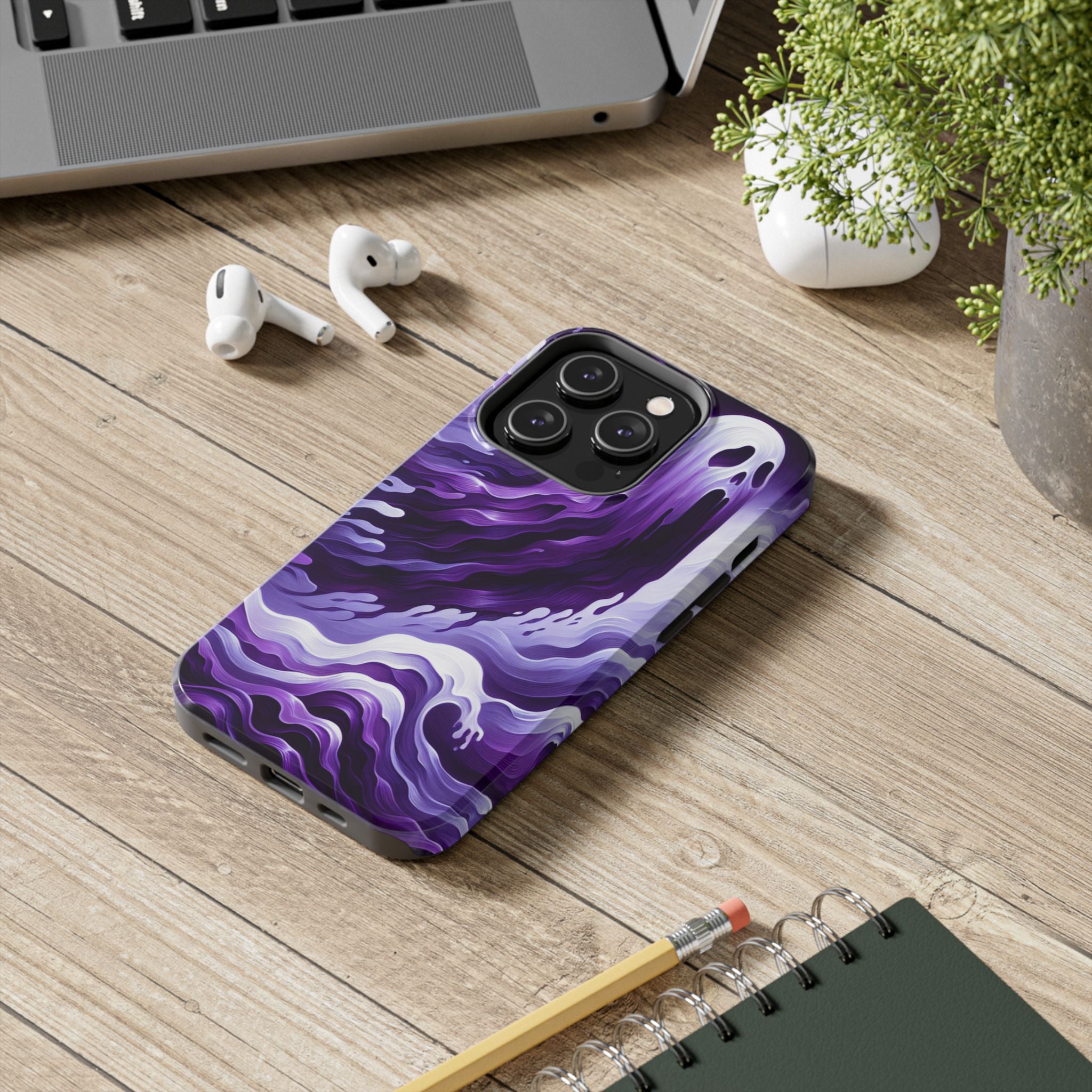 Purple wavey ghosts! - Tough Phone Cases
