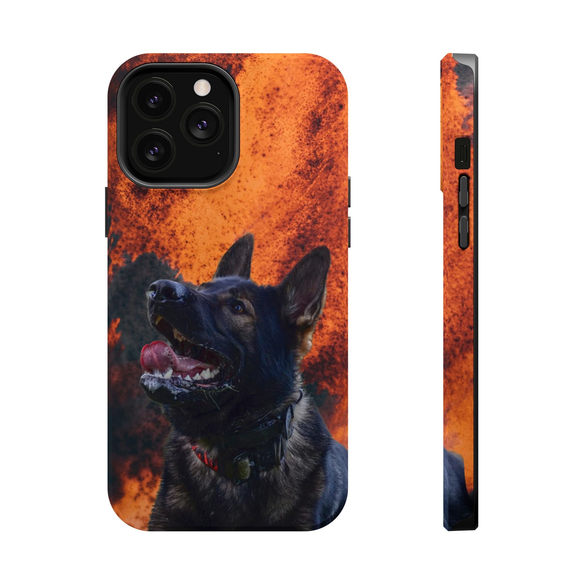 German Shepherd Phone Case — Flame Background Magnetic Impact-Resistant