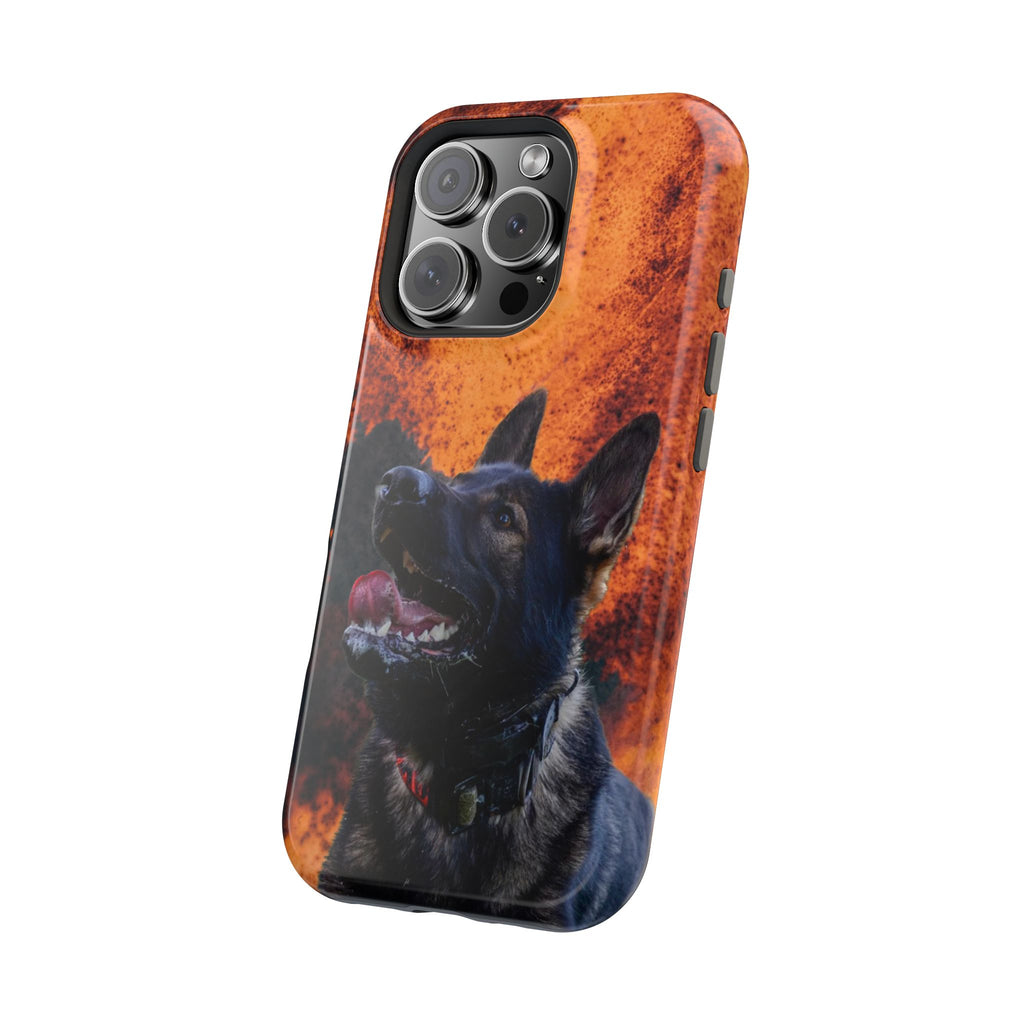 German Shepherd Phone Case — Flame Background Magnetic Impact-Resistant