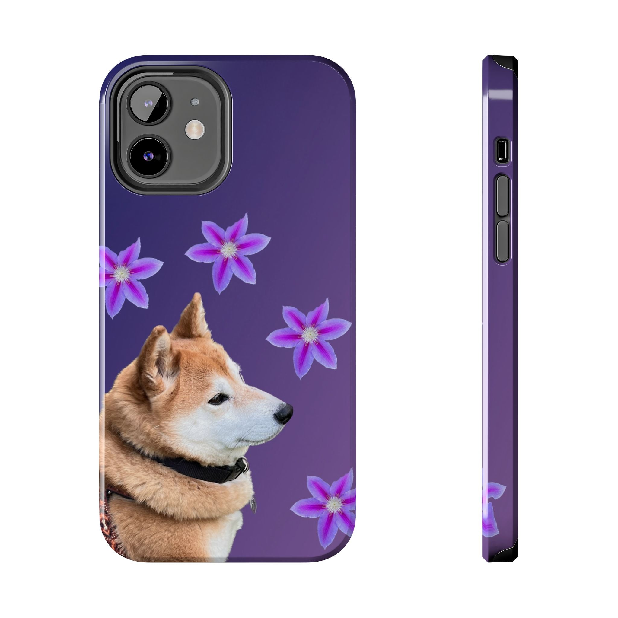 Shiba Inu Floral Tough Phone Case — Purple Dog Phone Cover with Pink Flowers