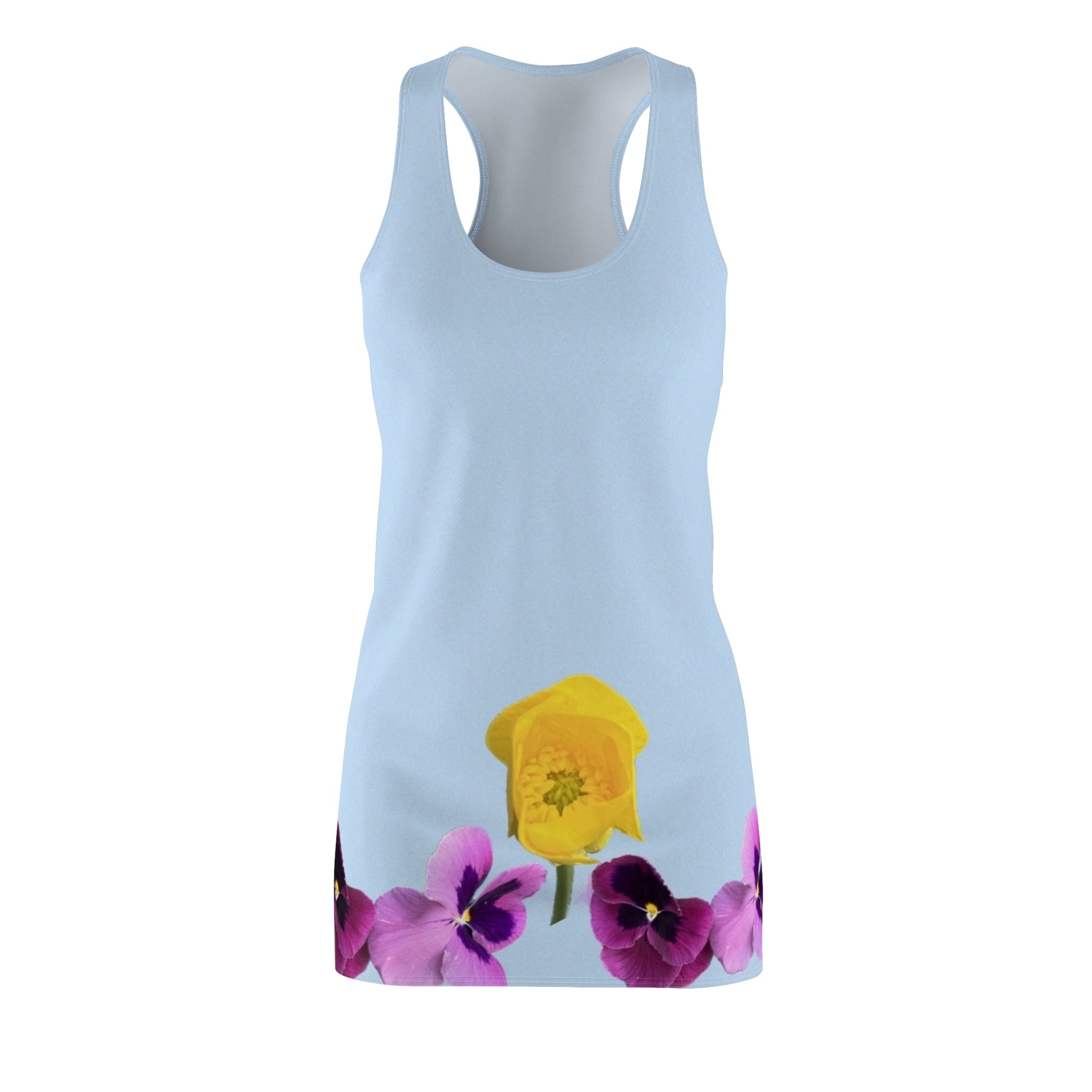 Floral Racerback Dress — Yellow Narcissus & Purple Pansy Print