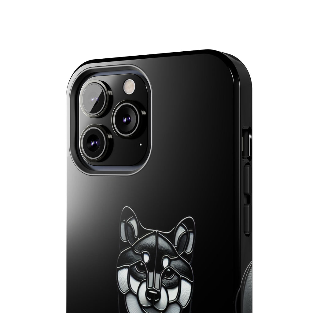 Wolf Silhouette Tough Phone Case — Black Geometric Wolf Protective Cover