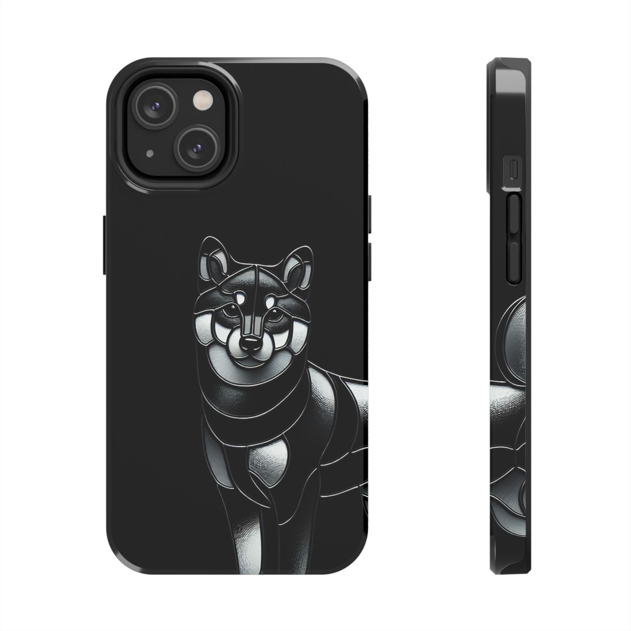 Wolf Silhouette Tough Phone Case — Black Geometric Wolf Protective Cover