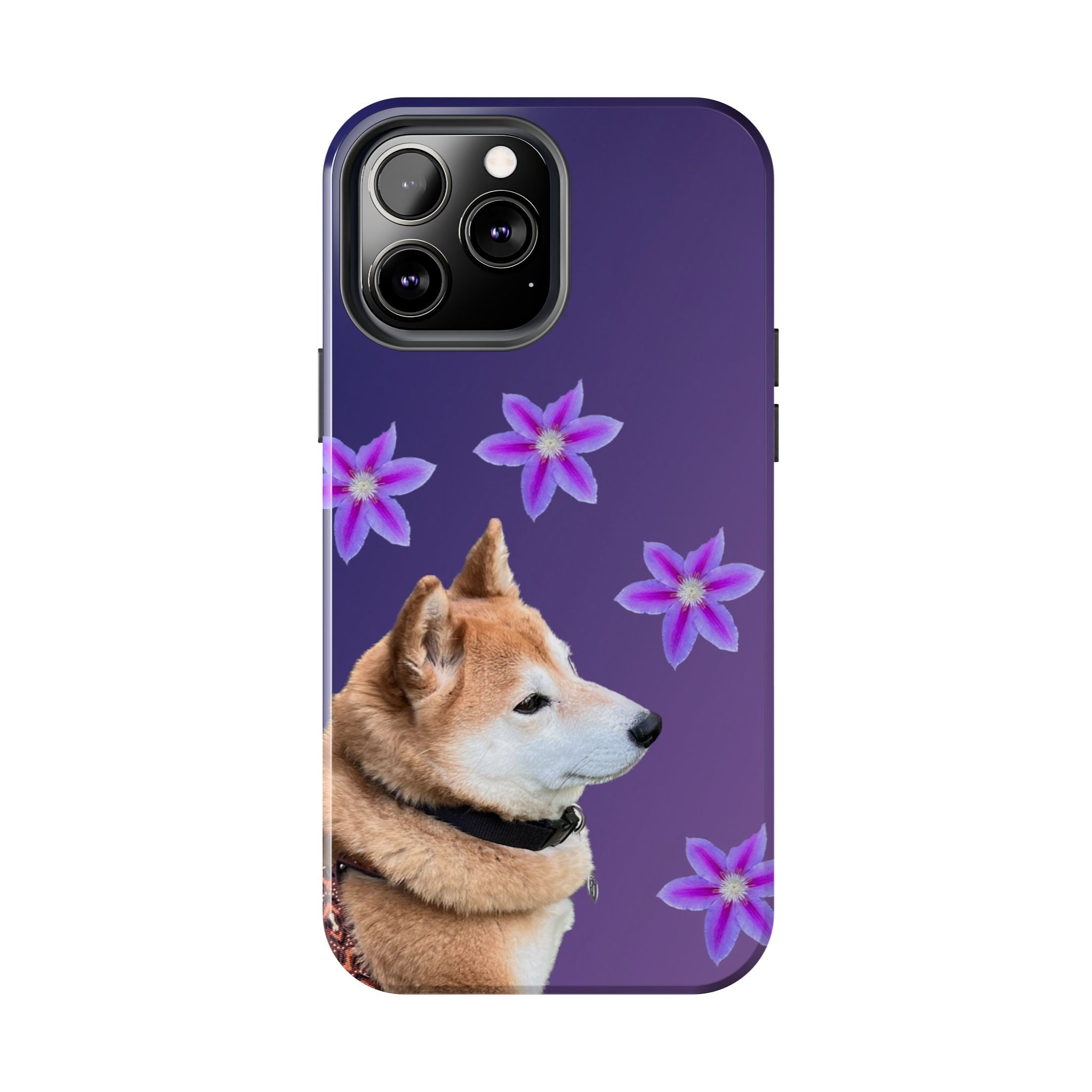 Shiba Inu Floral Tough Phone Case — Purple Dog Phone Cover with Pink Flowers