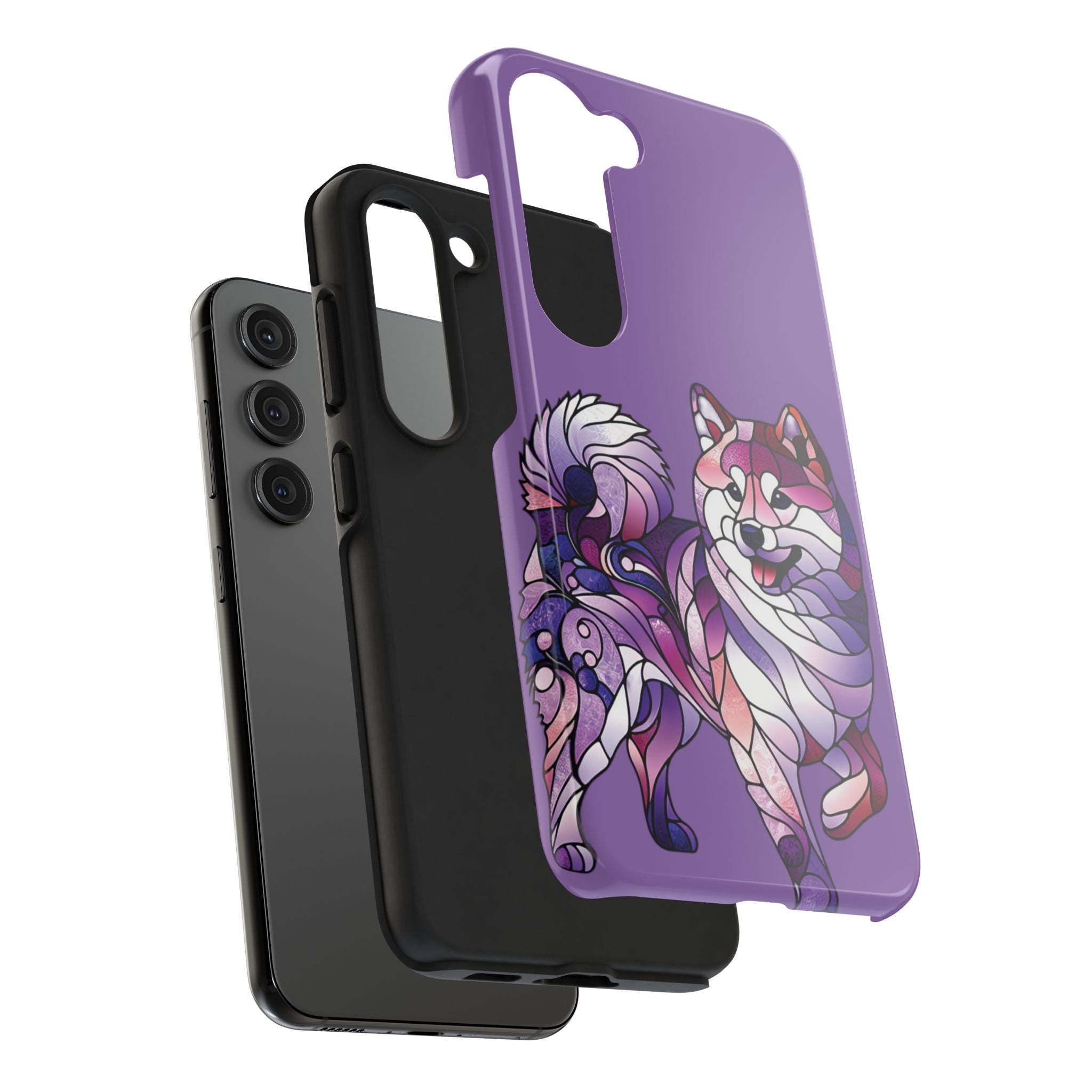 Purple Stained-Glass Shiba Inu Tough Phone Case — Protective Artistic Phone Cover