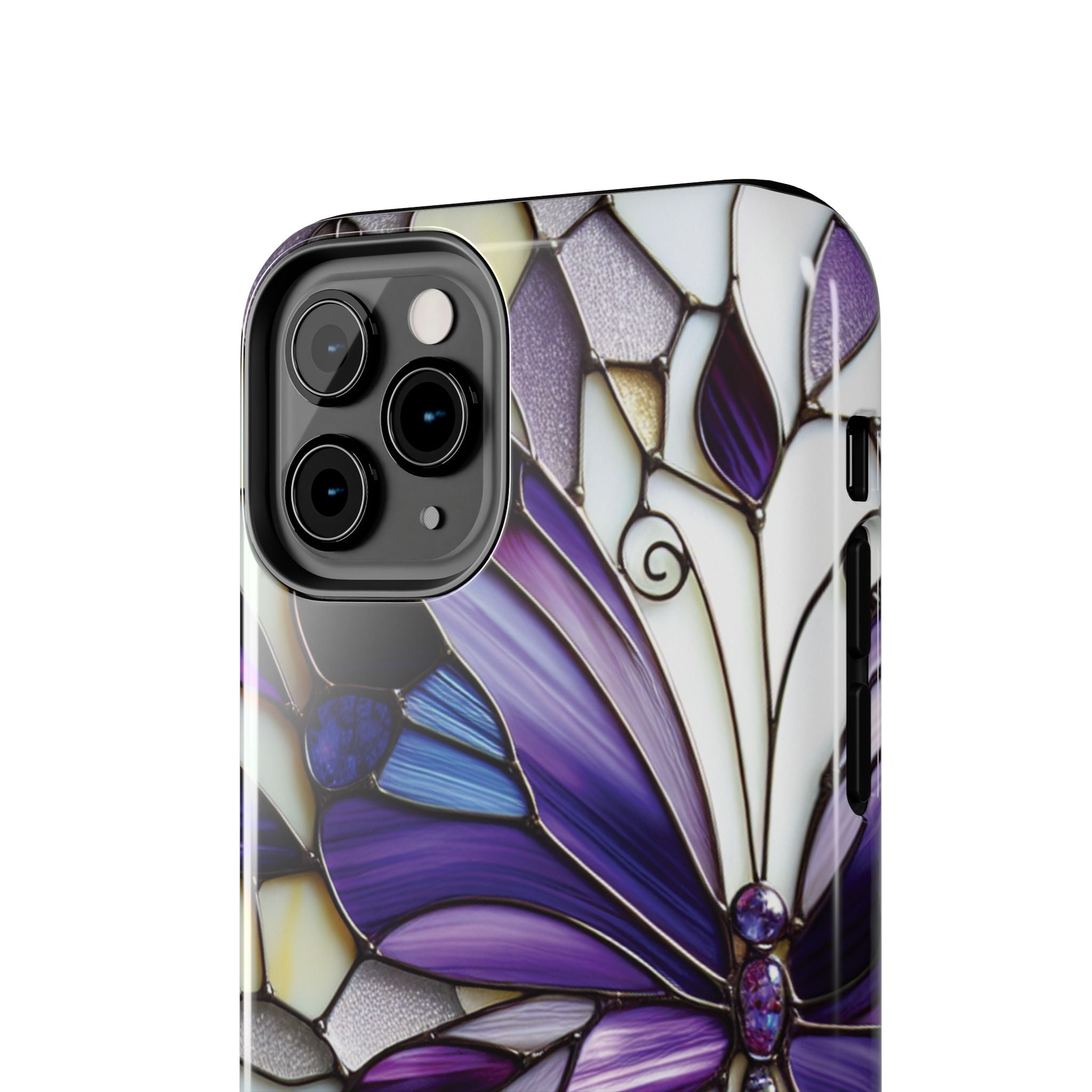 Purple Stained Glass Butterfly Tough Phone Case — Impact-Resistant Floral Phone Cover