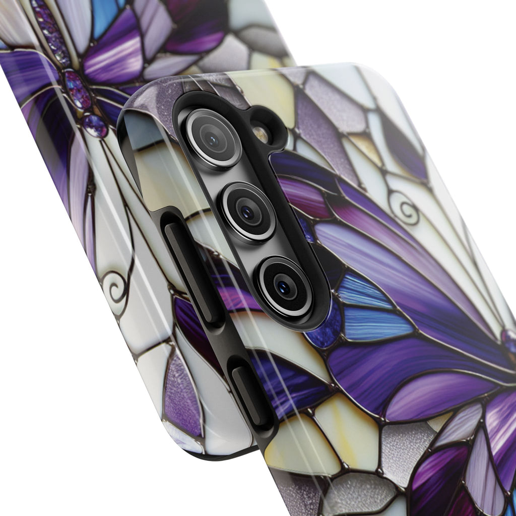 Purple Stained Glass Butterfly Tough Phone Case — Impact-Resistant Floral Phone Cover