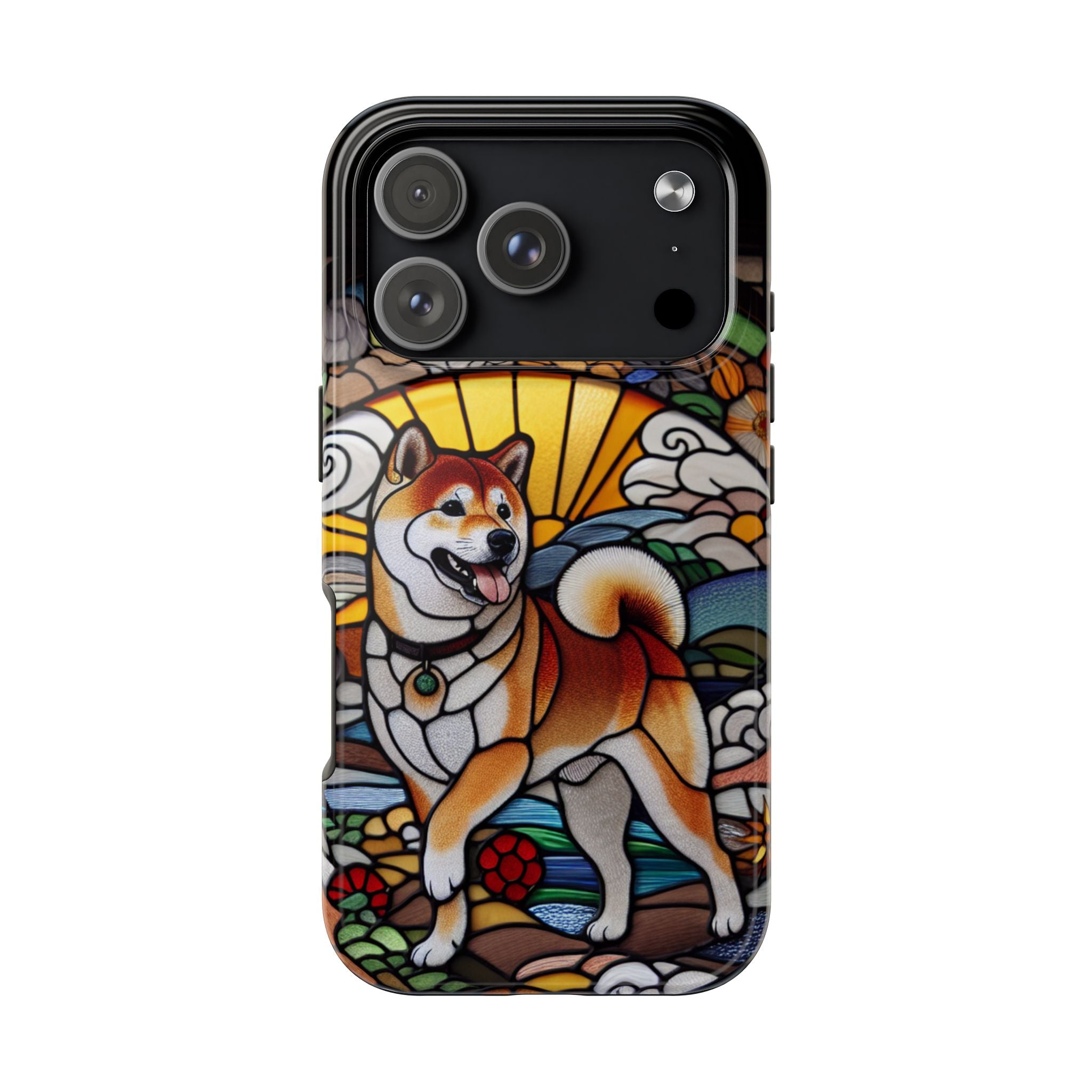 Shiba Inu Stained-Glass Tough Phone Case — Durable Protective Dog Art Cover