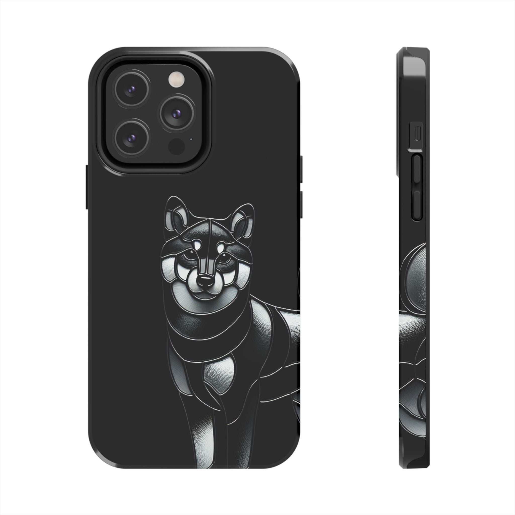Wolf Silhouette Tough Phone Case — Black Geometric Wolf Protective Cover