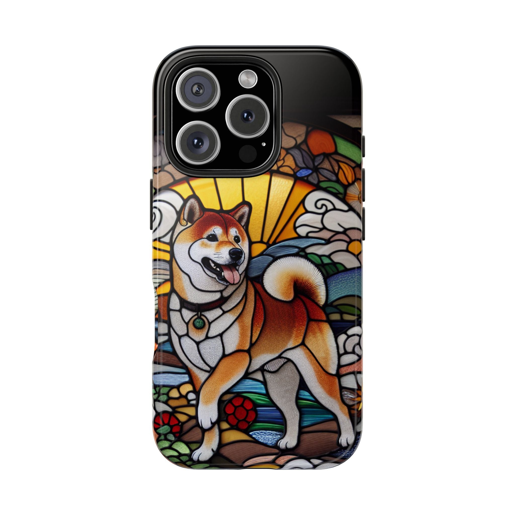 Shiba Inu Stained-Glass Tough Phone Case — Durable Protective Dog Art Cover