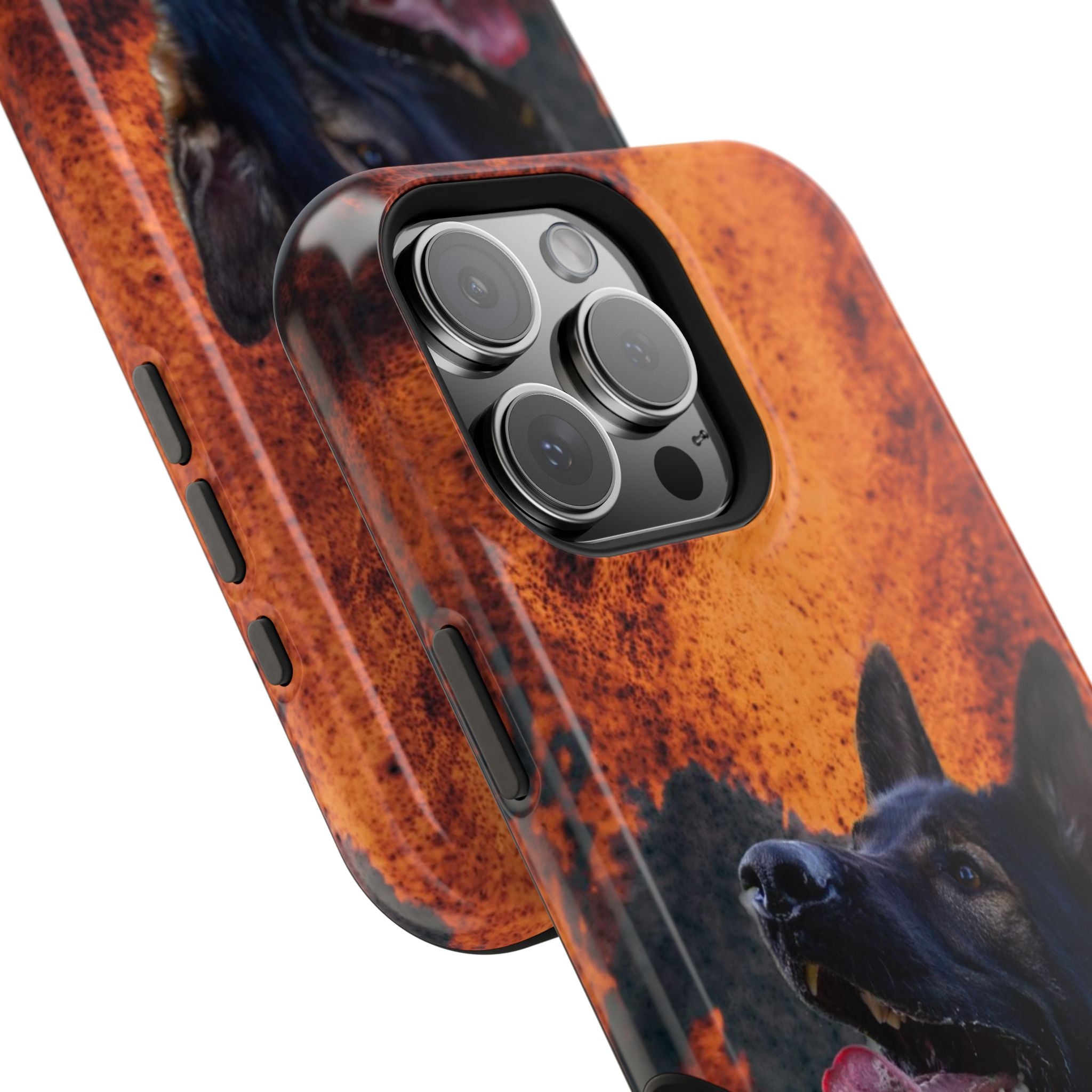 German Shepherd Phone Case — Flame Background Magnetic Impact-Resistant