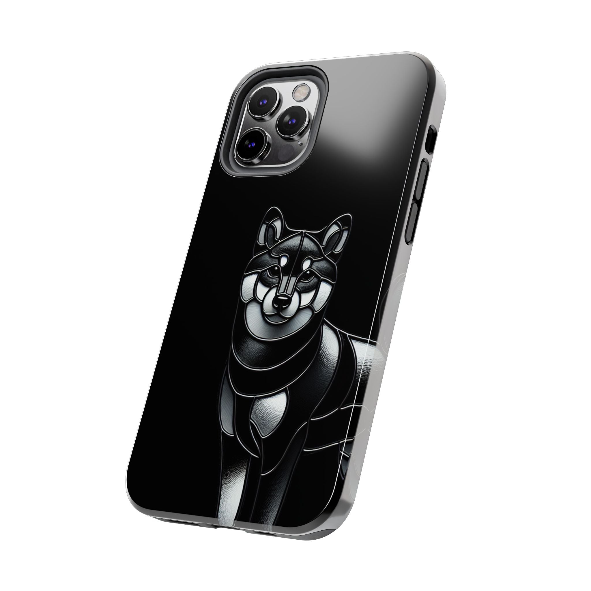 Wolf Silhouette Tough Phone Case — Black Geometric Wolf Protective Cover