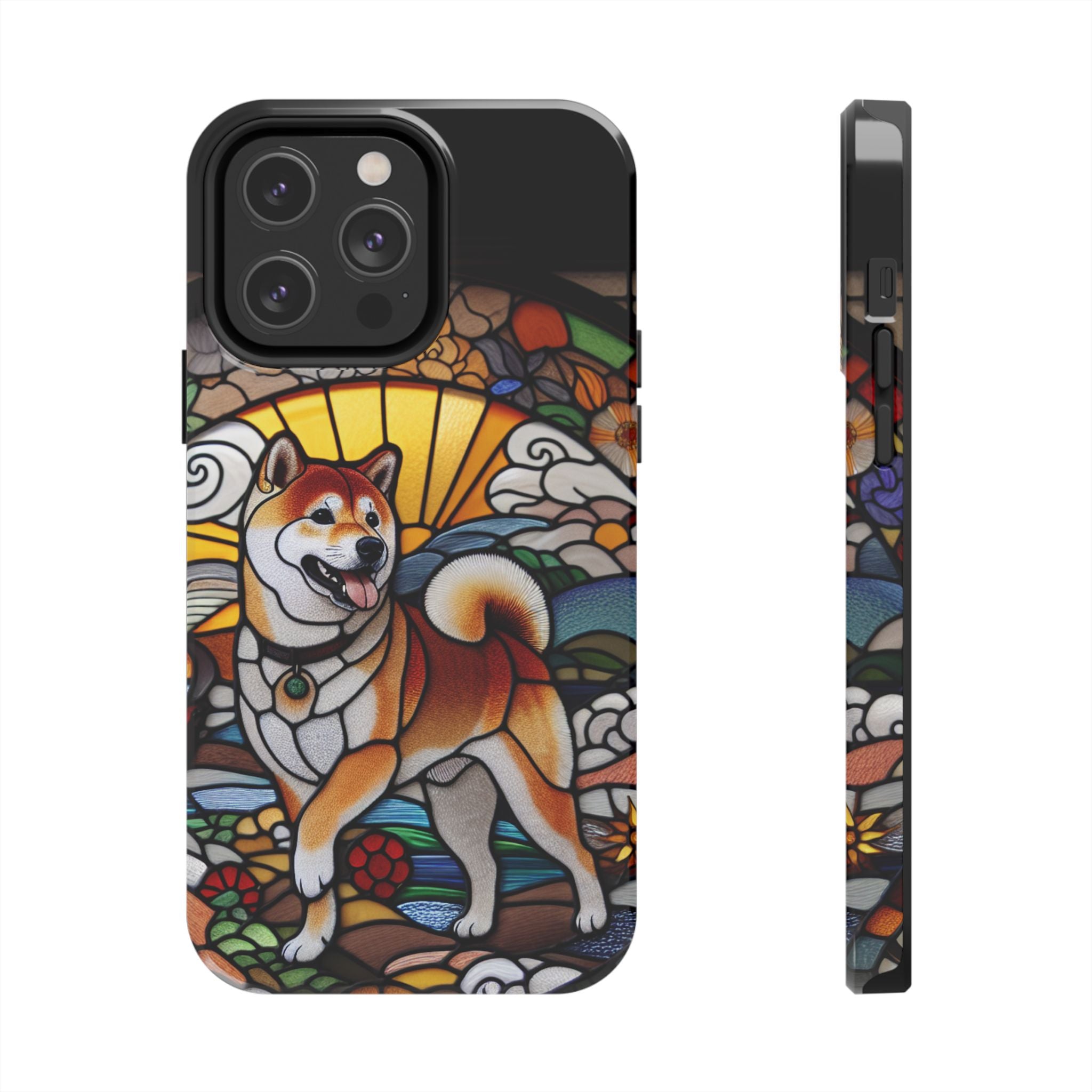 Shiba Inu Stained-Glass Tough Phone Case — Durable Protective Dog Art Cover