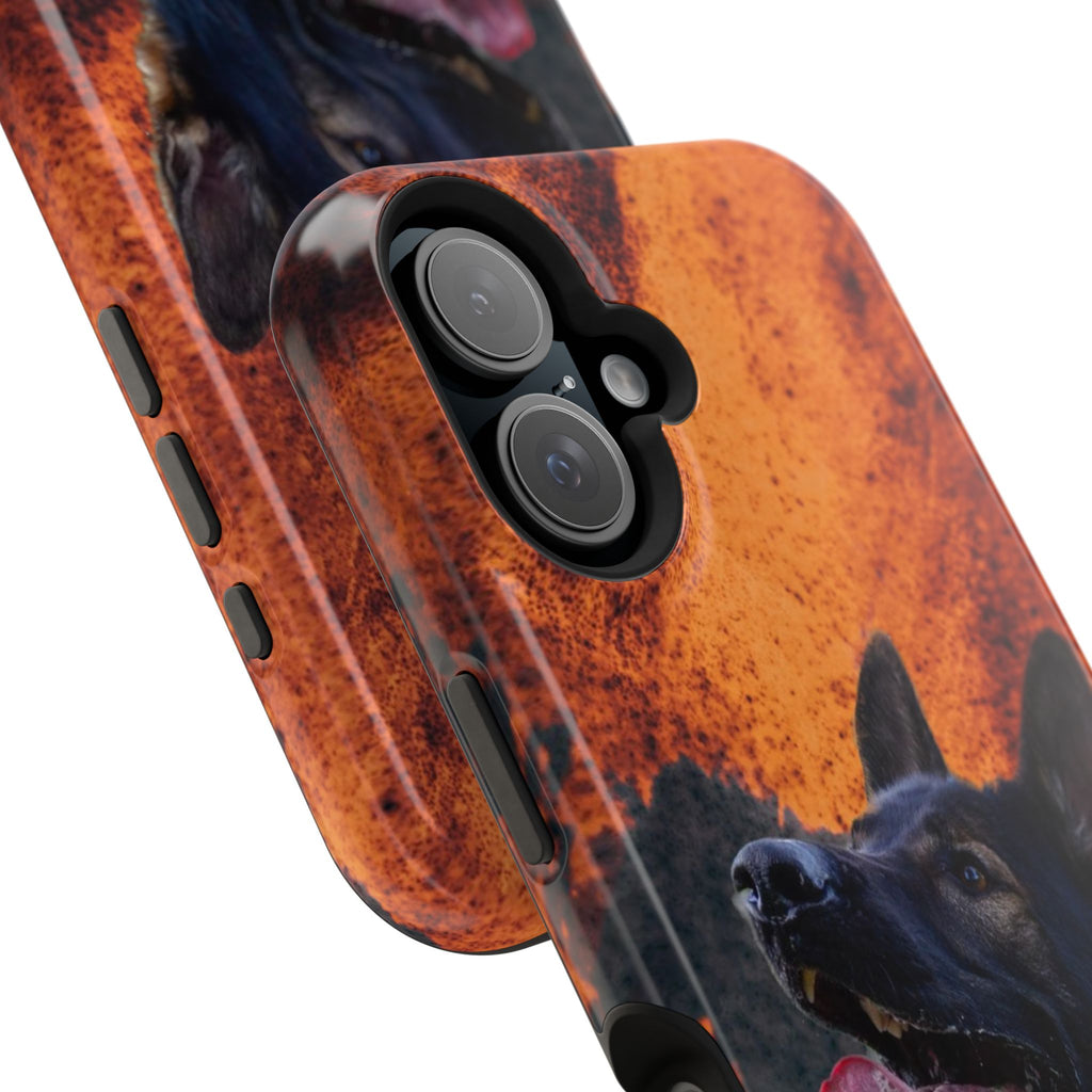 German Shepherd Phone Case — Flame Background Magnetic Impact-Resistant