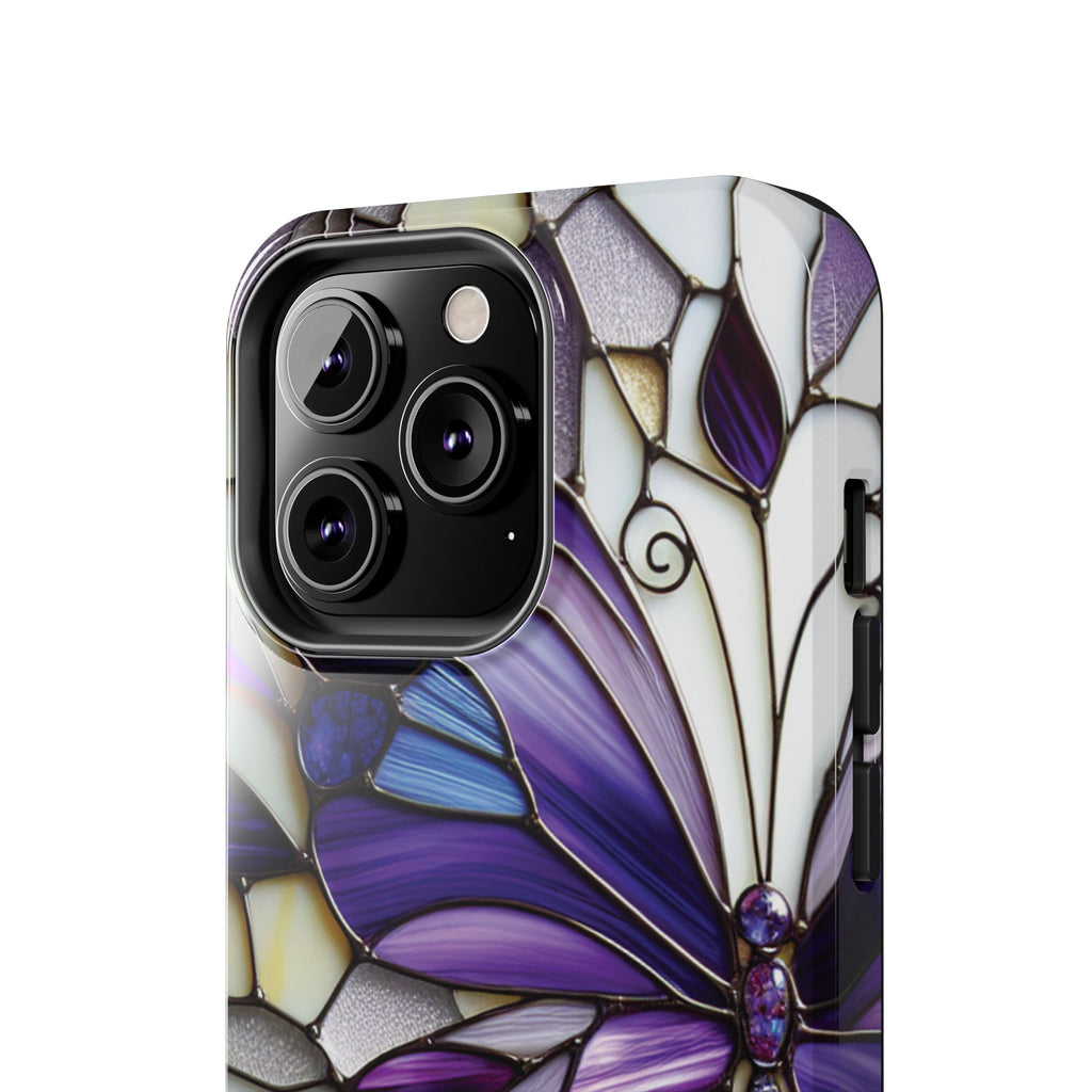 Purple Stained Glass Butterfly Tough Phone Case — Impact-Resistant Floral Phone Cover