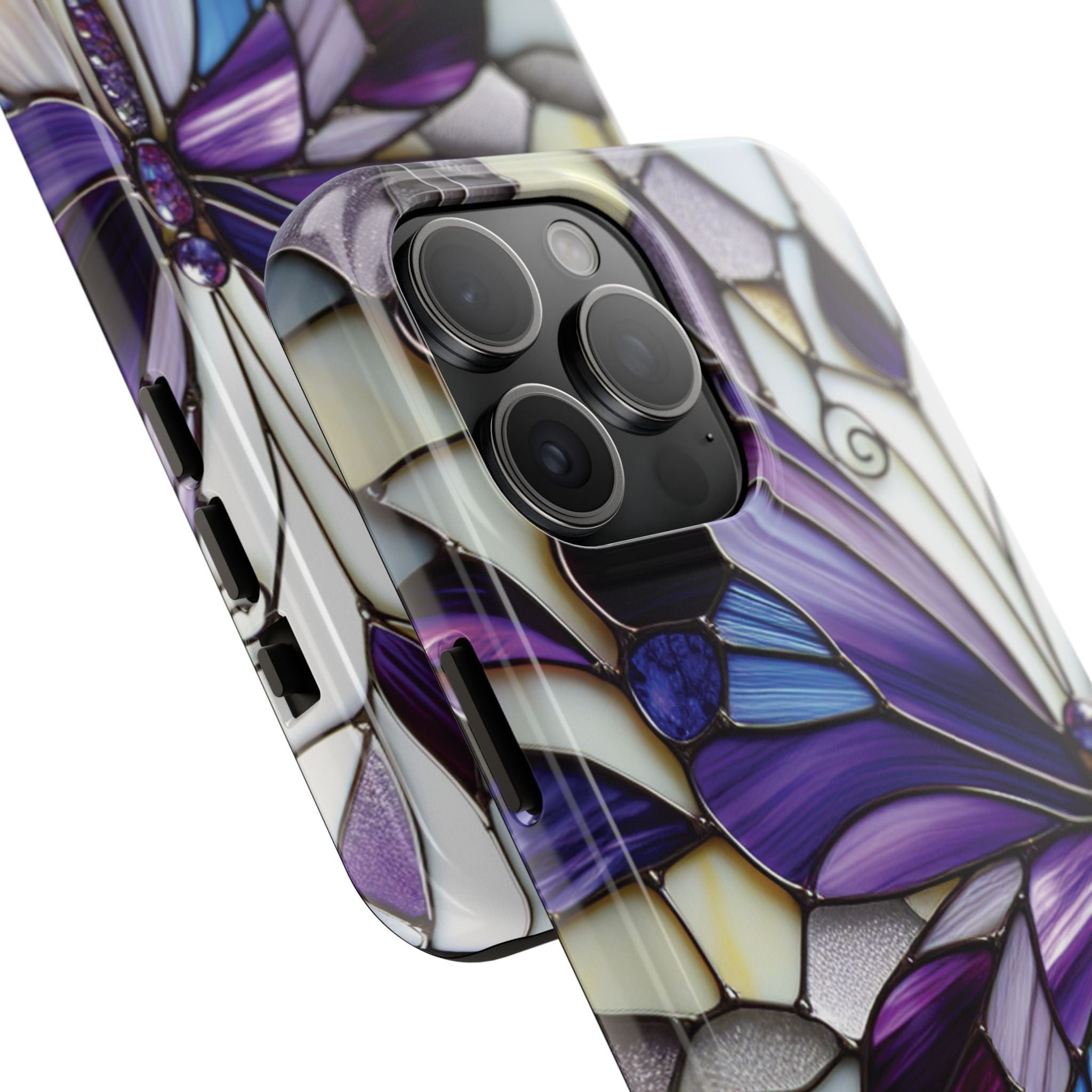 Purple Stained Glass Butterfly Tough Phone Case — Impact-Resistant Floral Phone Cover