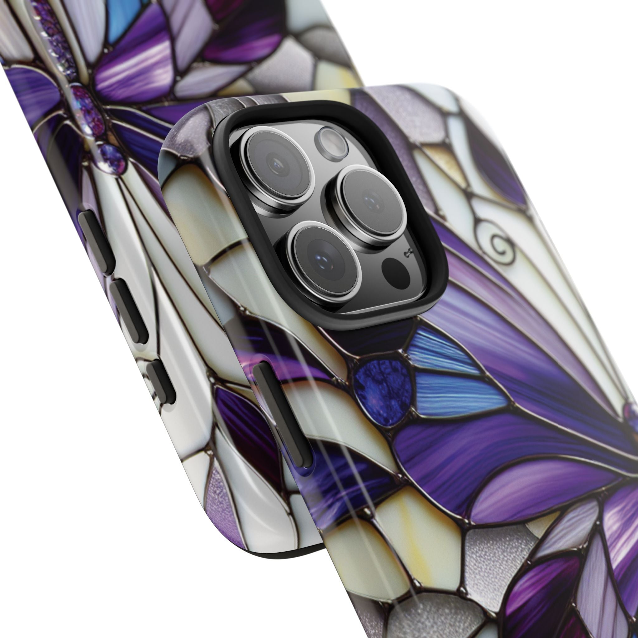 Purple Stained Glass Butterfly Tough Phone Case — Impact-Resistant Floral Phone Cover