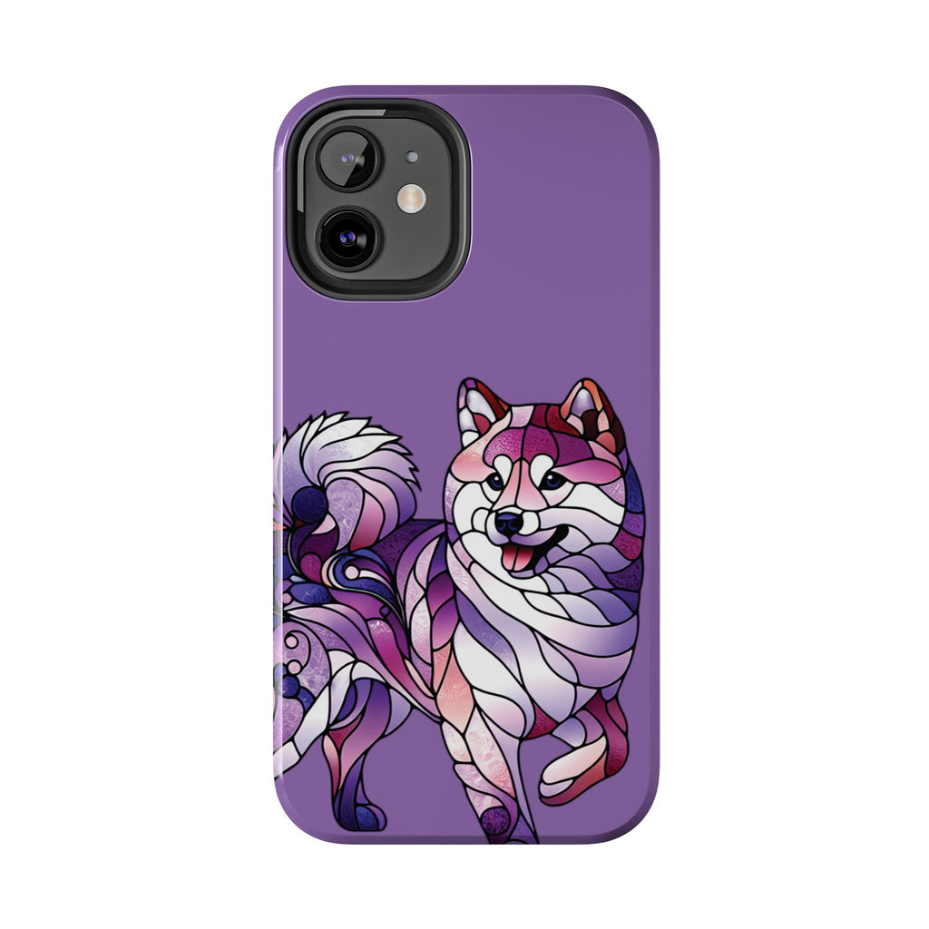 Purple Stained-Glass Shiba Inu Tough Phone Case — Protective Artistic Phone Cover