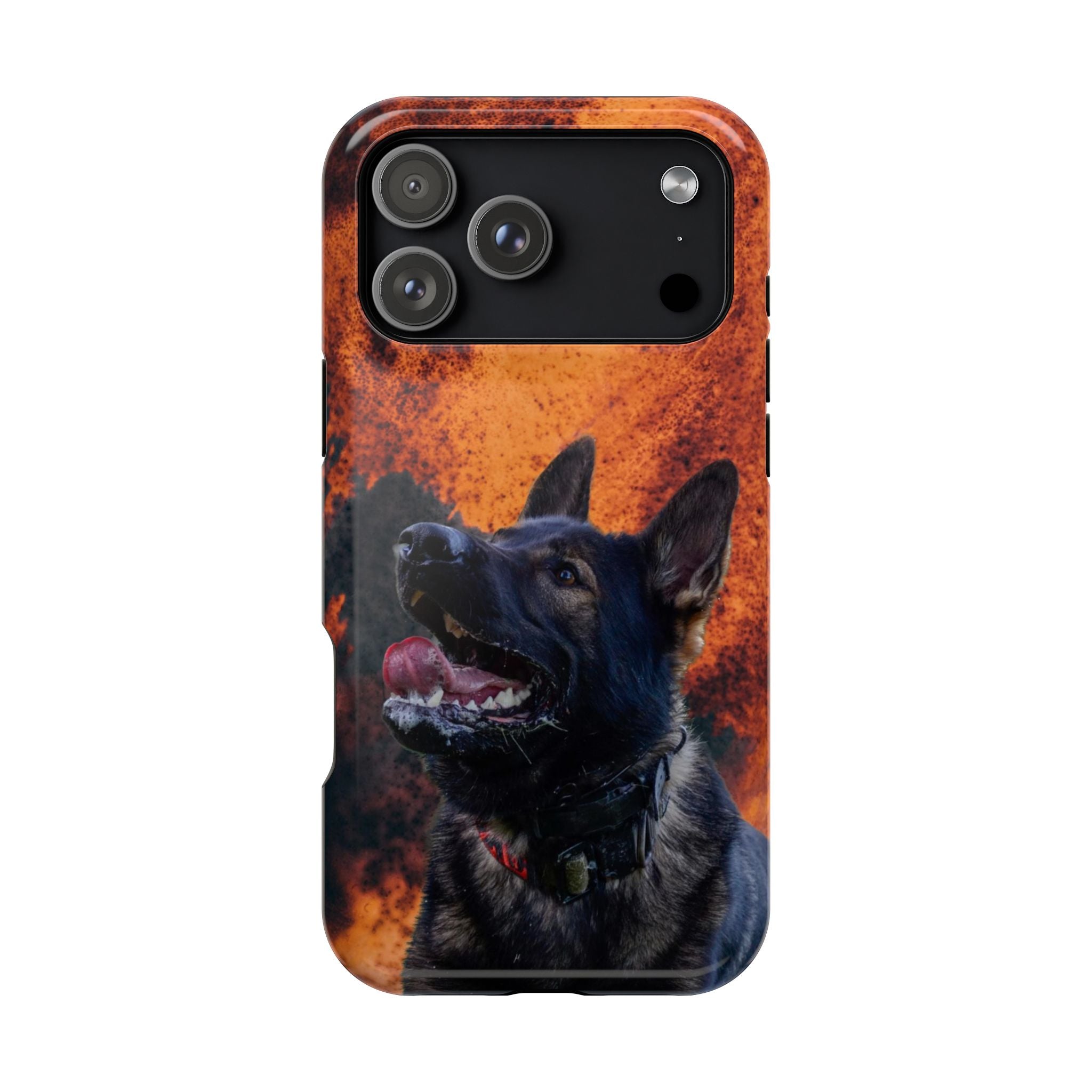 German Shepherd Phone Case — Flame Background Magnetic Impact-Resistant