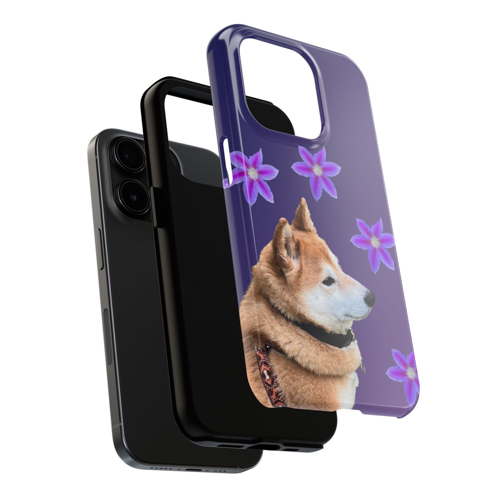 Shiba Inu Floral Tough Phone Case — Purple Dog Phone Cover with Pink Flowers