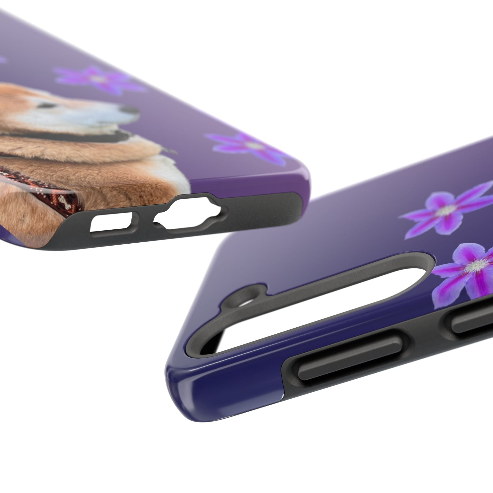 Shiba Inu Floral Tough Phone Case — Purple Dog Phone Cover with Pink Flowers
