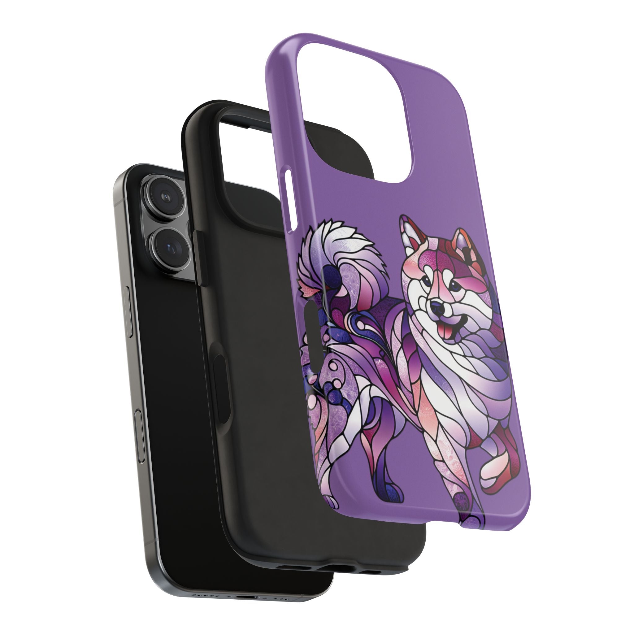 Purple Stained-Glass Shiba Inu Tough Phone Case — Protective Artistic Phone Cover