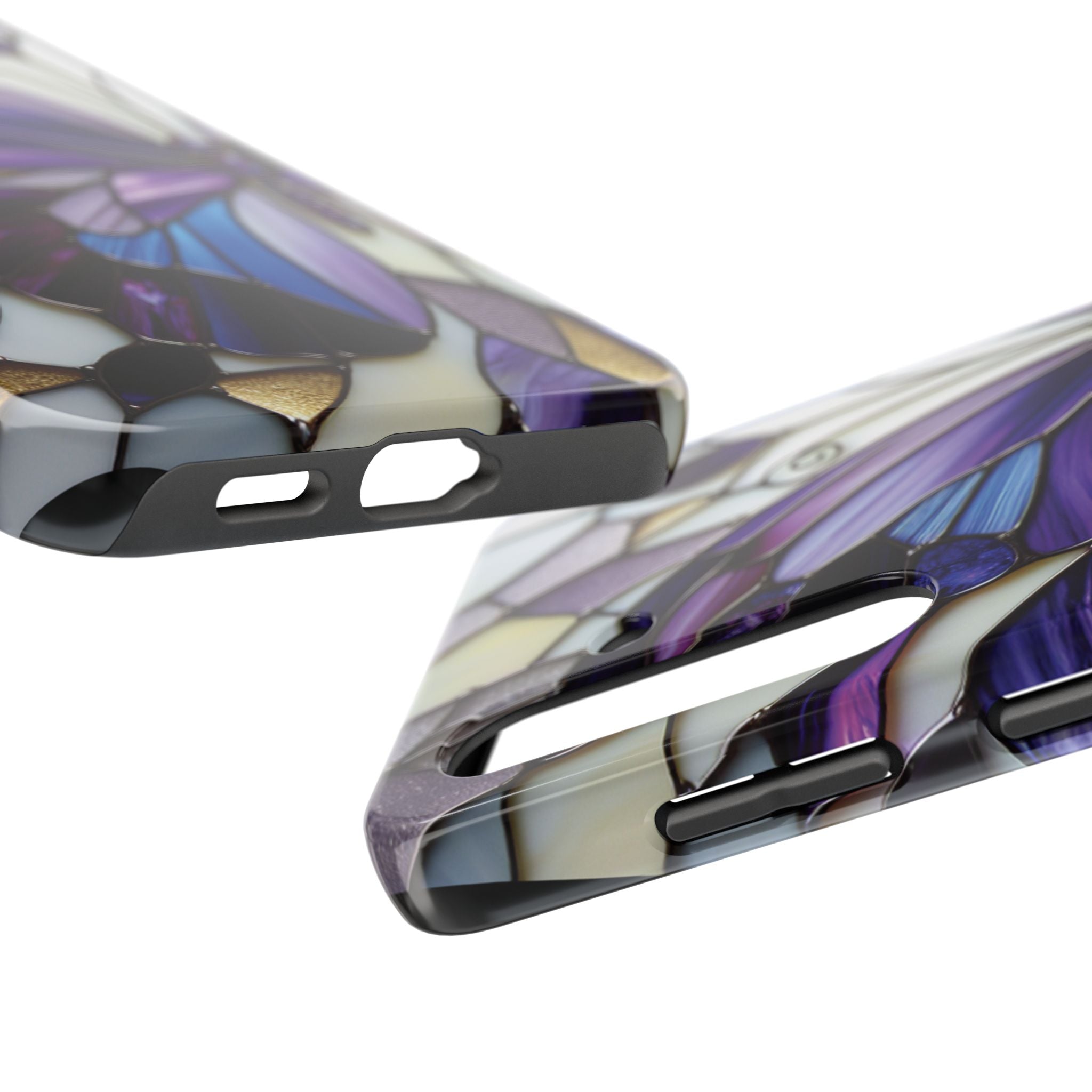 Purple Stained Glass Butterfly Tough Phone Case — Impact-Resistant Floral Phone Cover