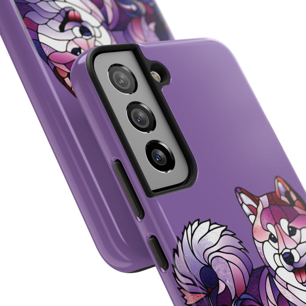 Purple Stained-Glass Shiba Inu Tough Phone Case — Protective Artistic Phone Cover