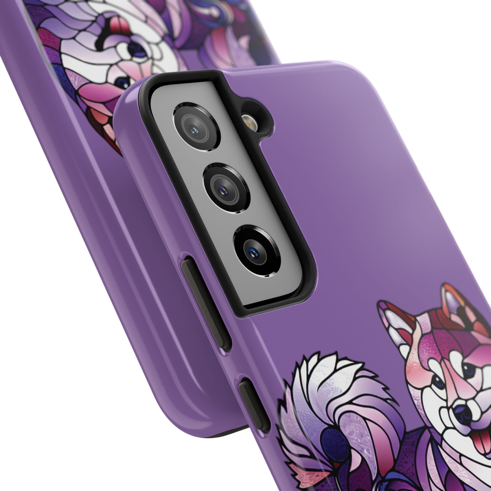Purple Stained-Glass Shiba Inu Tough Phone Case — Protective Artistic Phone Cover