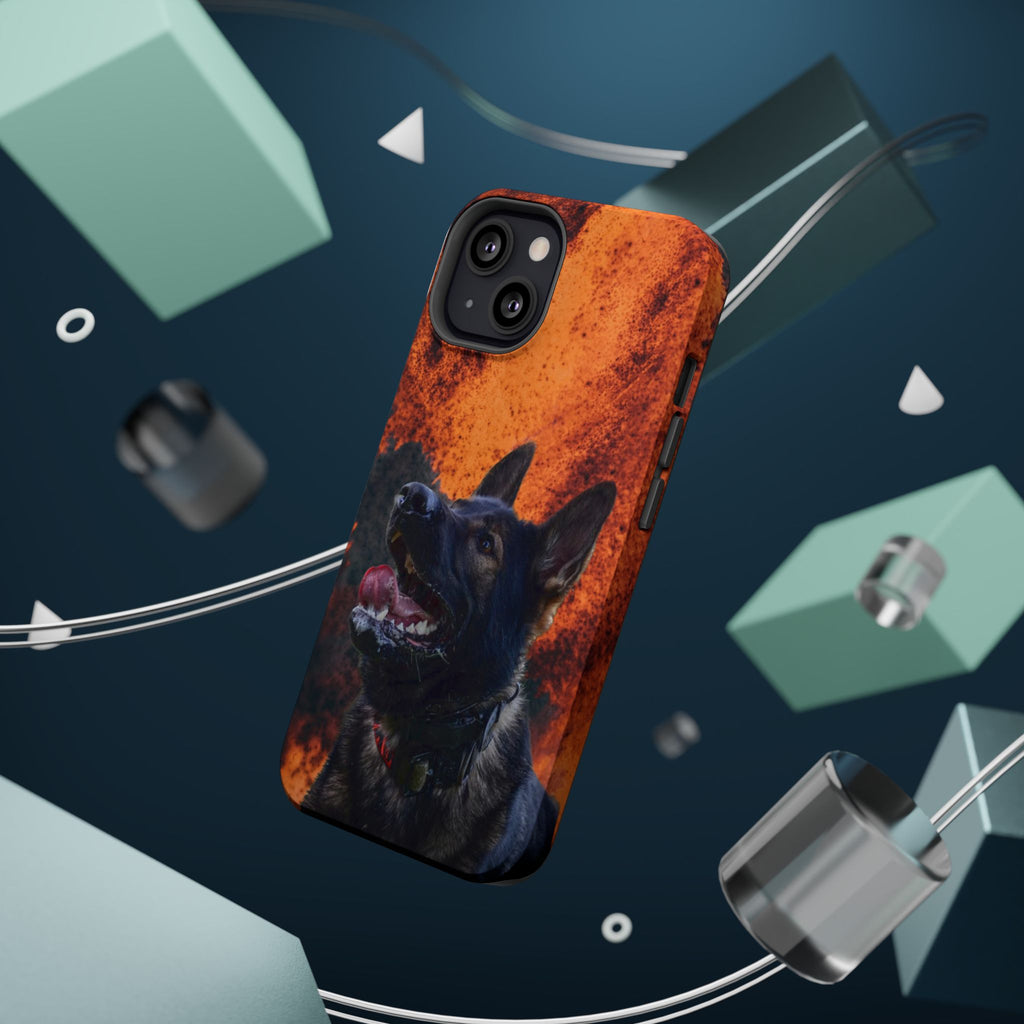 German Shepherd Phone Case — Flame Background Magnetic Impact-Resistant
