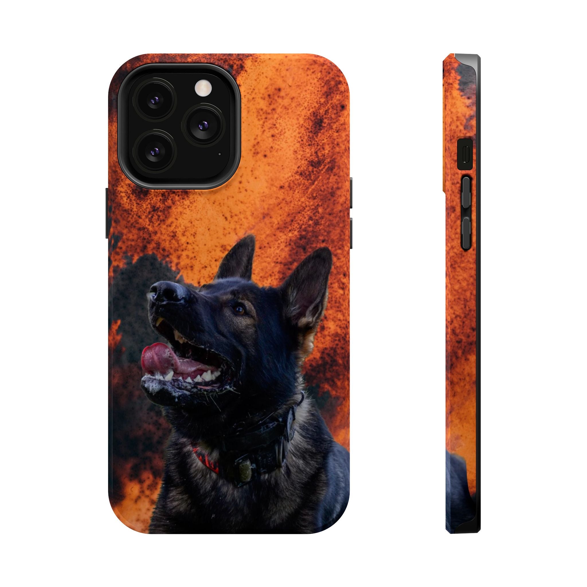 German Shepherd Phone Case — Flame Background Magnetic Impact-Resistant
