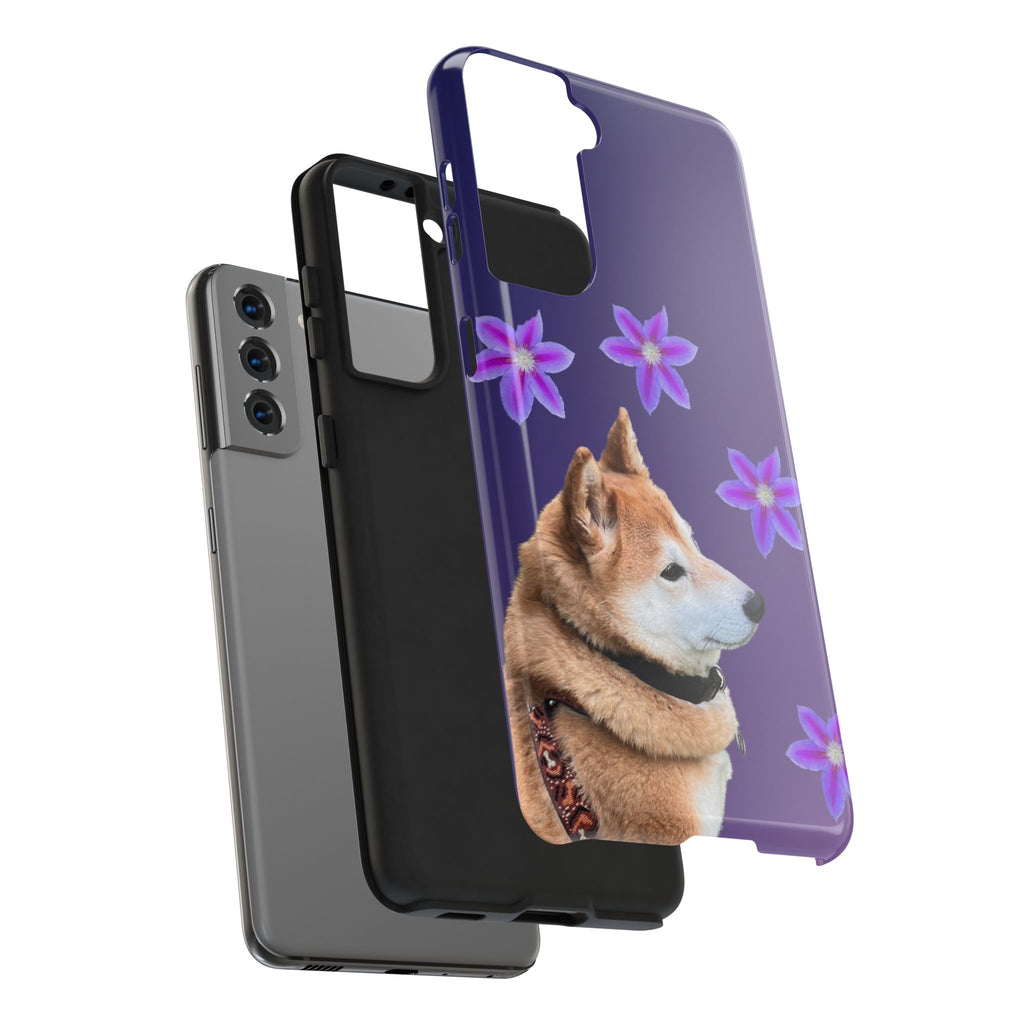 Shiba Inu Floral Tough Phone Case — Purple Dog Phone Cover with Pink Flowers