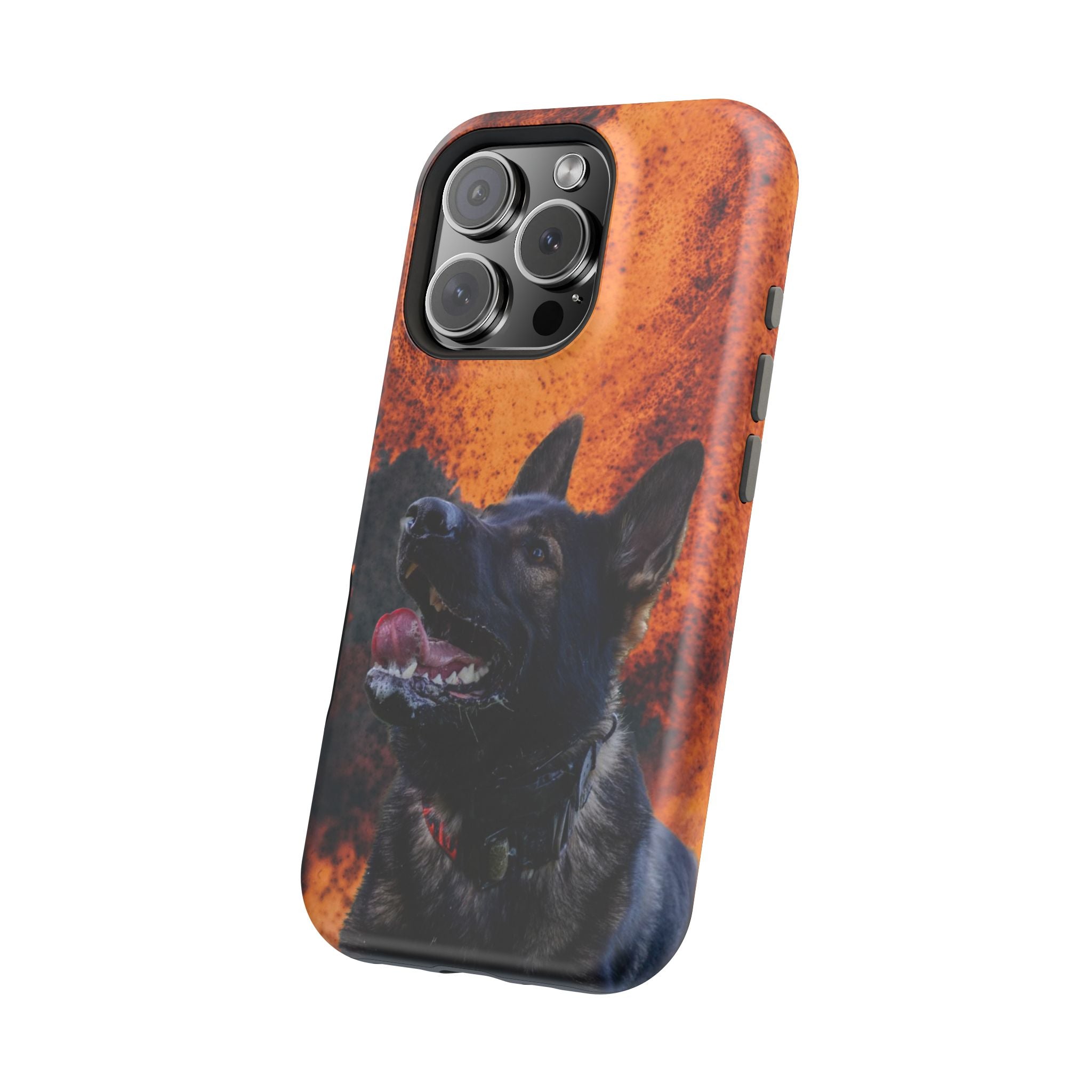 German Shepherd Phone Case — Flame Background Magnetic Impact-Resistant