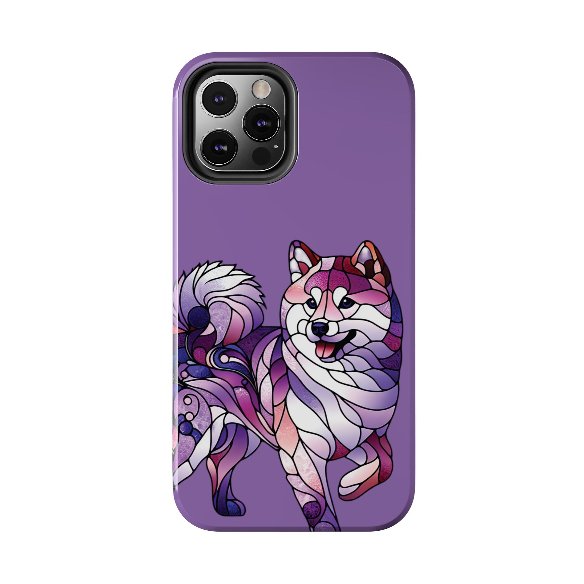 Purple Stained-Glass Shiba Inu Tough Phone Case — Protective Artistic Phone Cover
