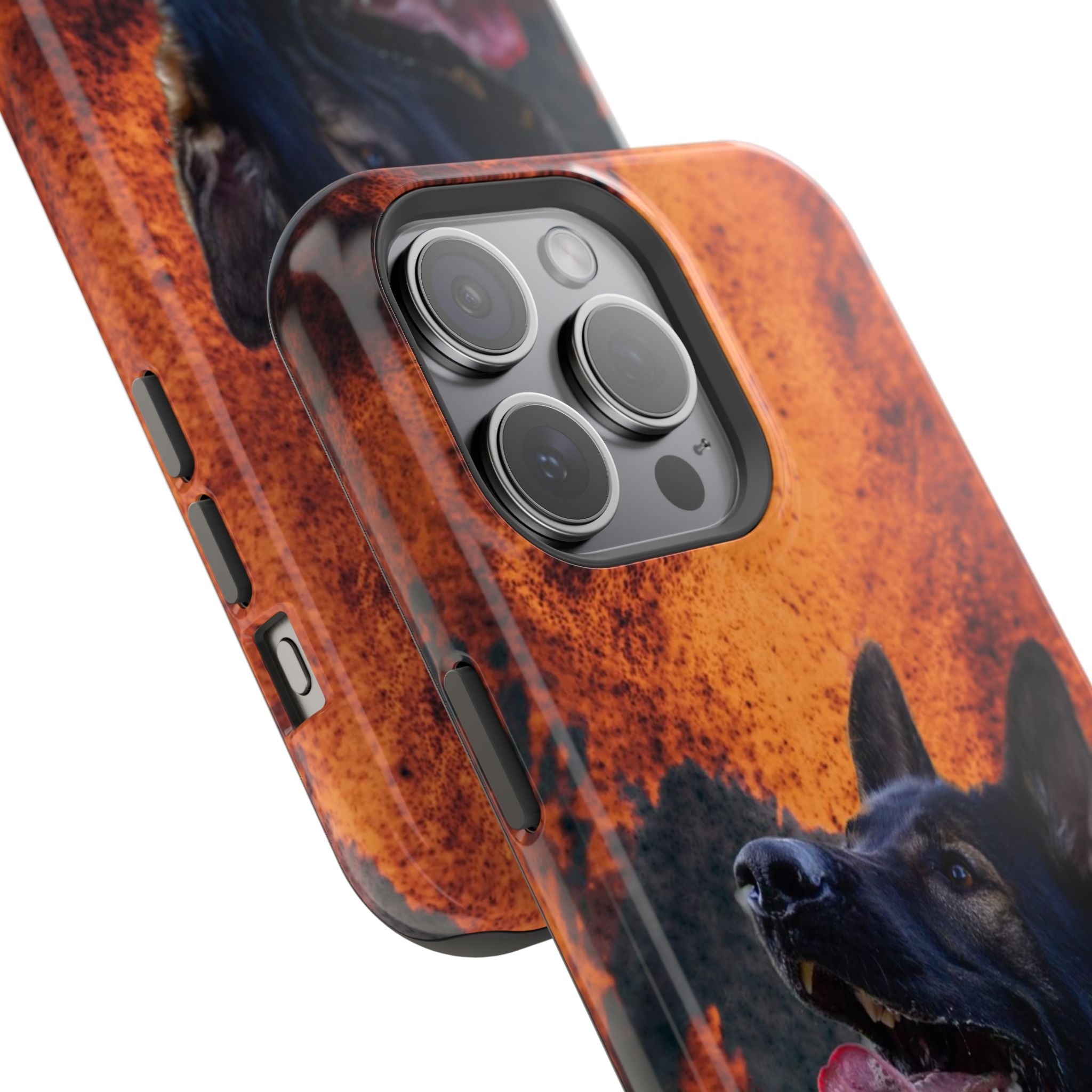 German Shepherd Phone Case — Flame Background Magnetic Impact-Resistant