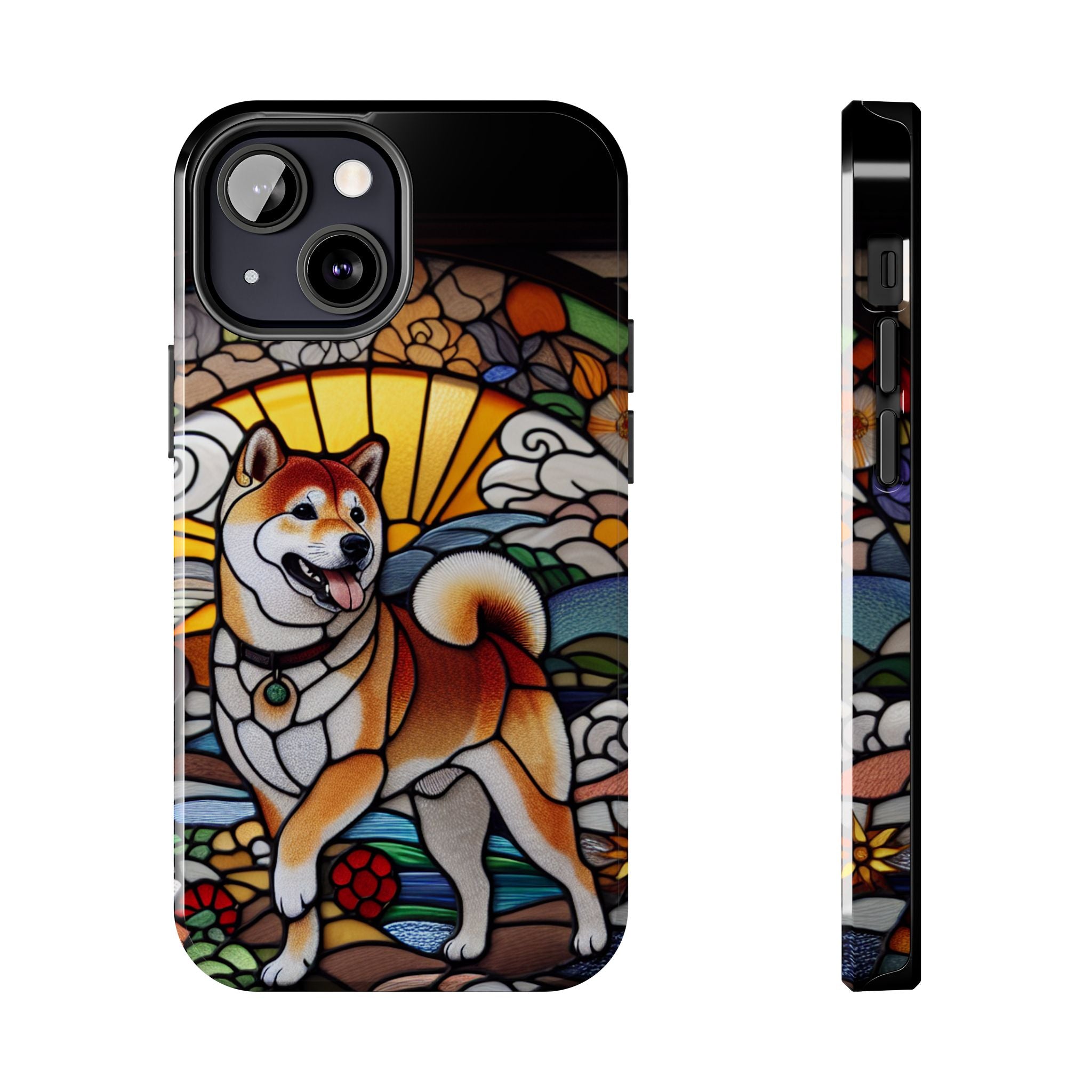 Shiba Inu Stained-Glass Tough Phone Case — Durable Protective Dog Art Cover